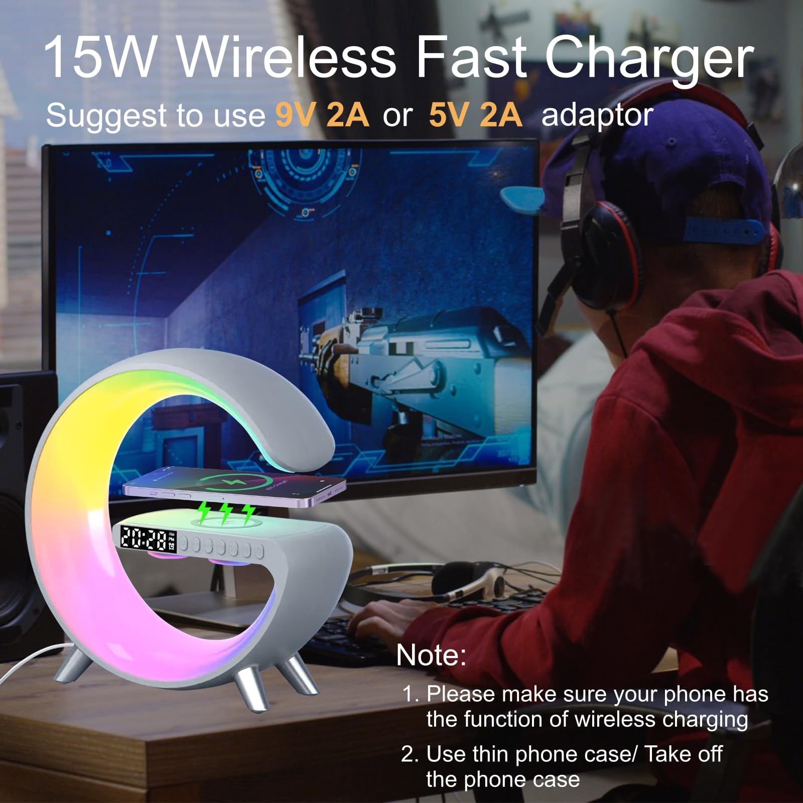 Treligate Table Lamp With Wireless Charger, Atmosphere Lamp With White Noise, Smart Light Sound Machine, Bluetooth Speaker With Alarm Clock, App Control Night Light Lamp For Bedroom?Large G ?Nh-69?