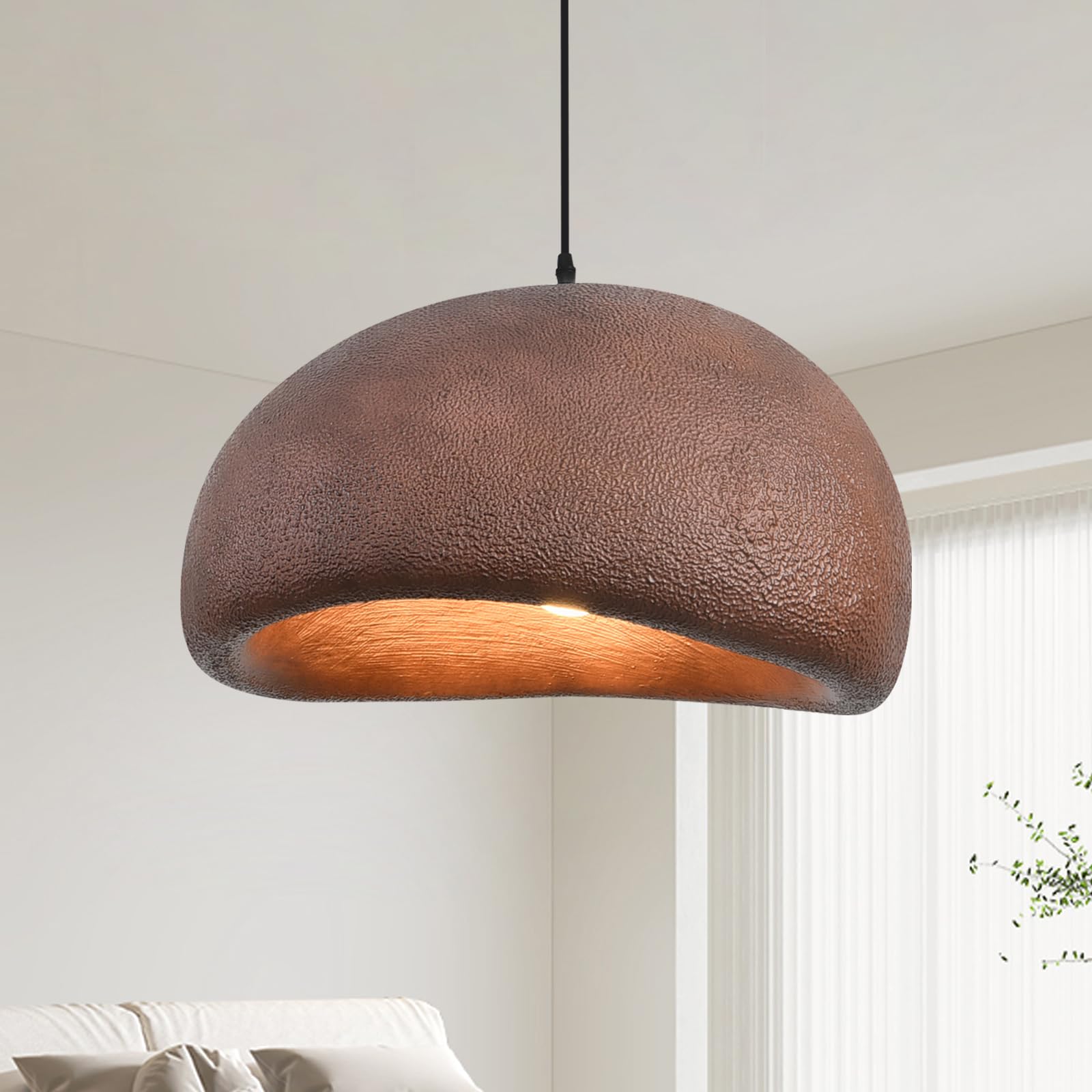 Fivemengo 19.7in Wabi Sabi Pendant Lights Kitchen Island Lighting Fixture Ceiling Mount Brown Modern Japanese Lamp Japandi Chand