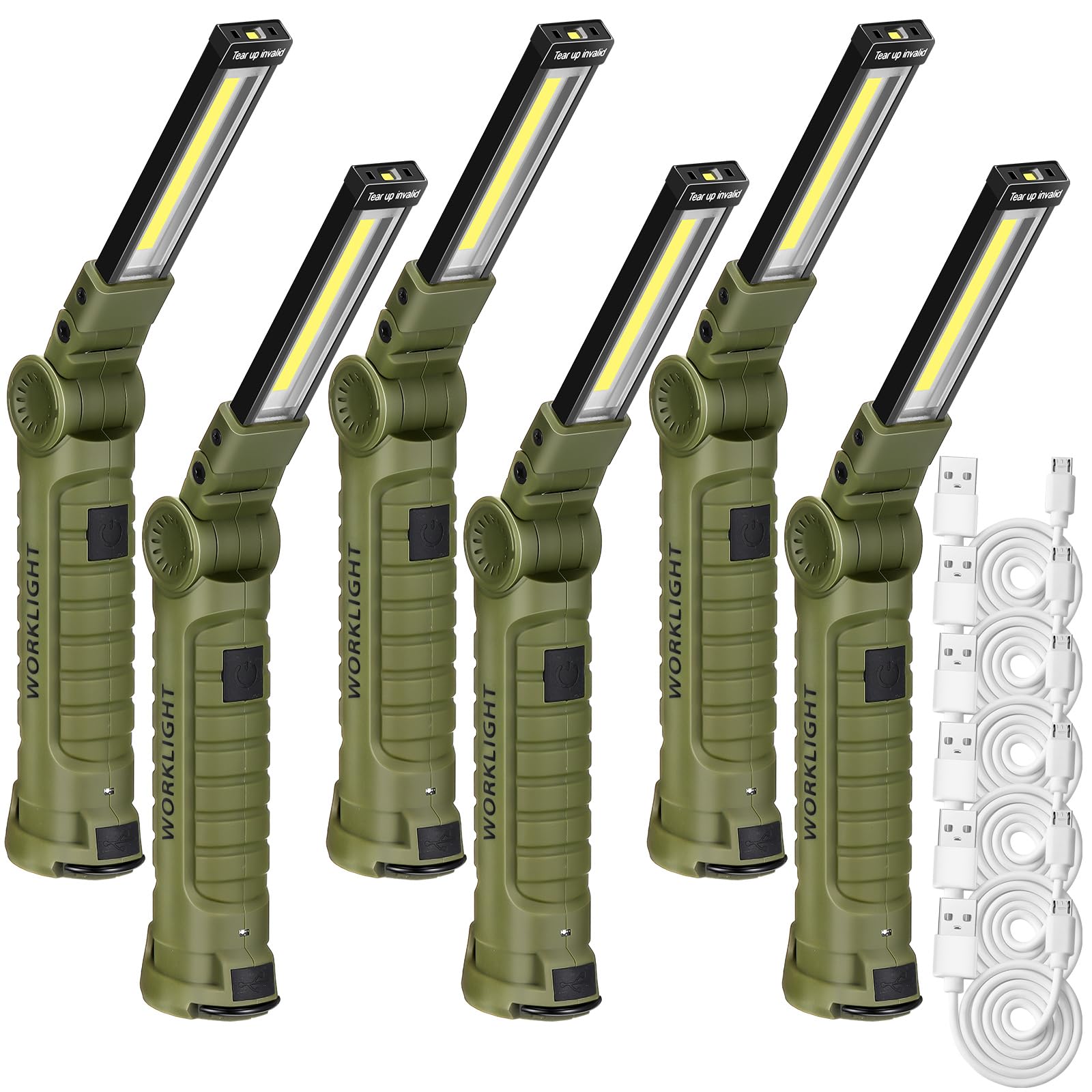 Rossesay 6 Pcs LED Work Light 5 Modes Rechargeable LED Work Flashlights with Magnetic Base for Car Repair Stocking Stuffers Fath