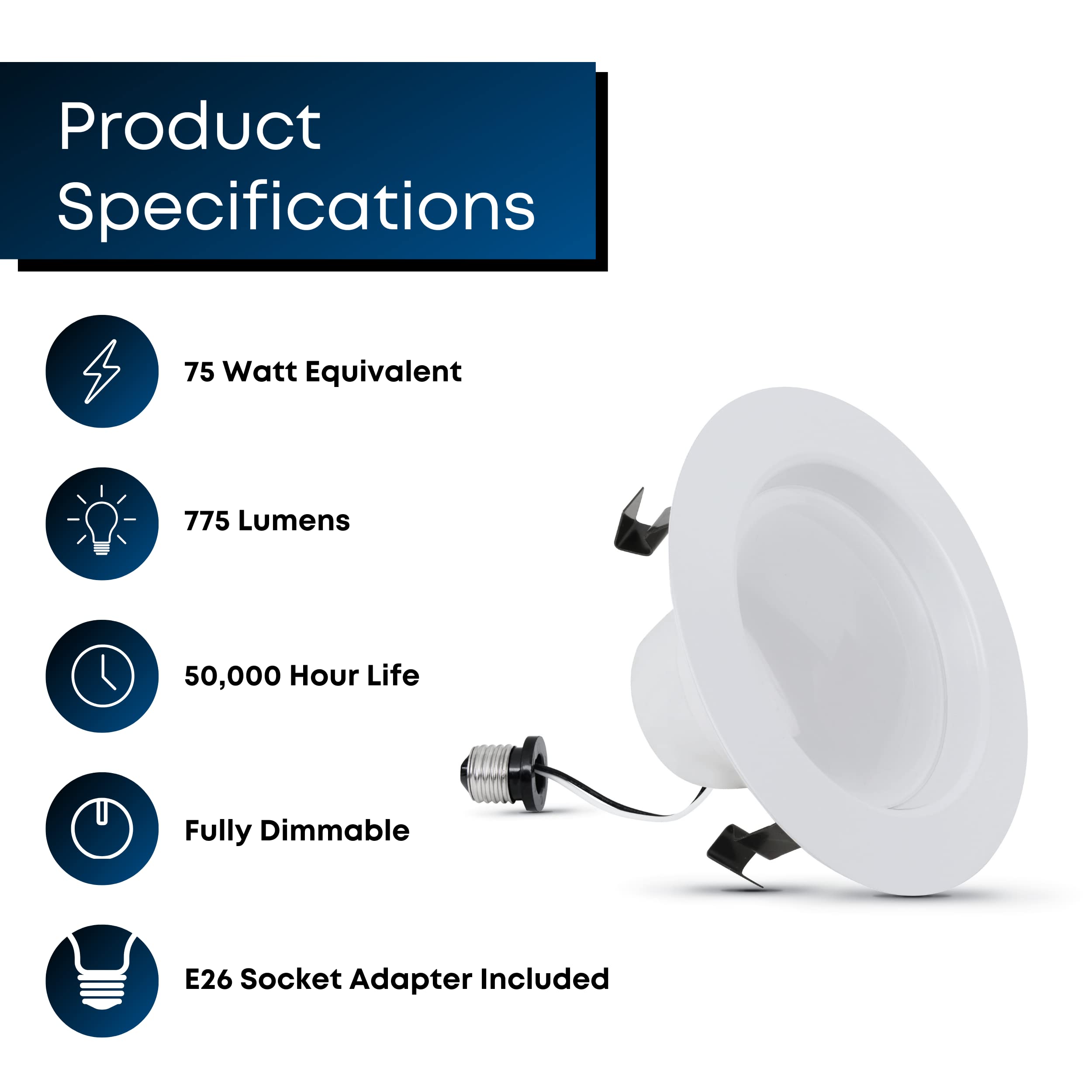 Feit Electric 4 Inch Led Recessed Lighting Retrofit Downlight - Pre-Mounted Trim - Standard Base Adapter - 5000K Daylight - Dimm