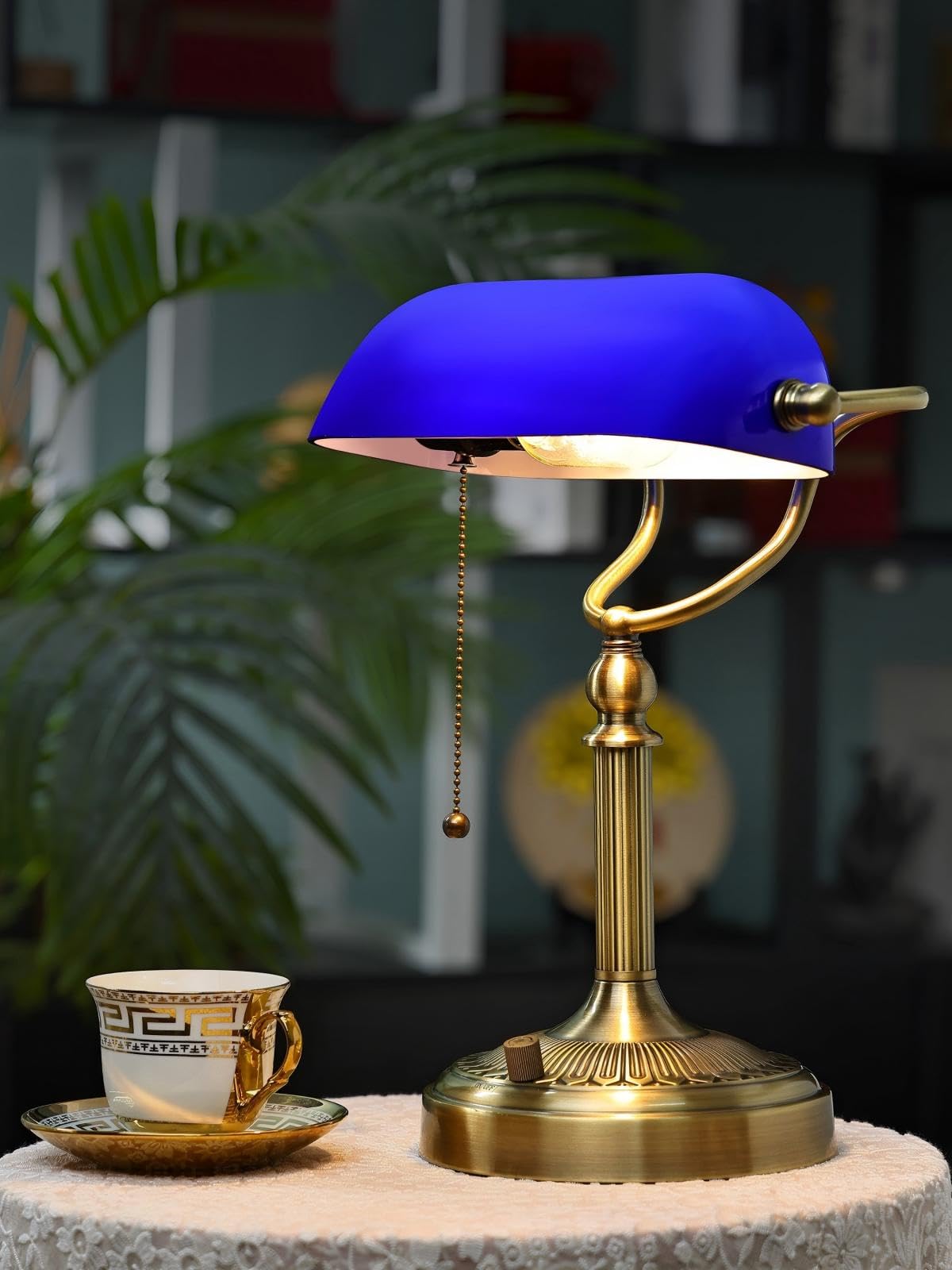 Newrays Blue Glass Desk Lamp, Stepless Dimmable, LED Bulb Included, Model T9008
