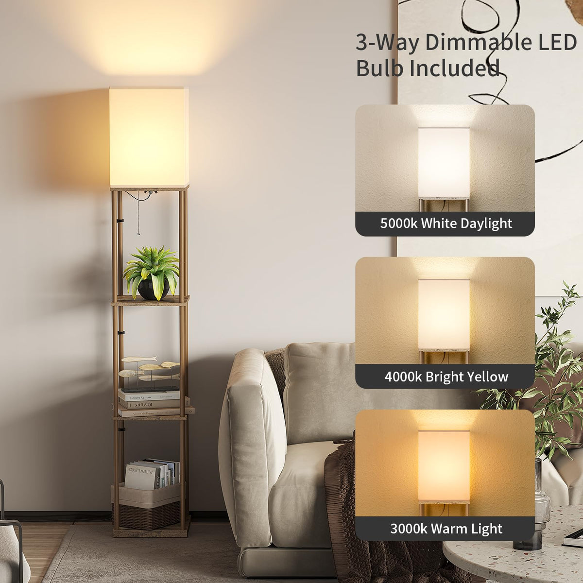 SUNMORY Floor Lamp with Shelves, Modern Square Shelf Lamp, Display ...