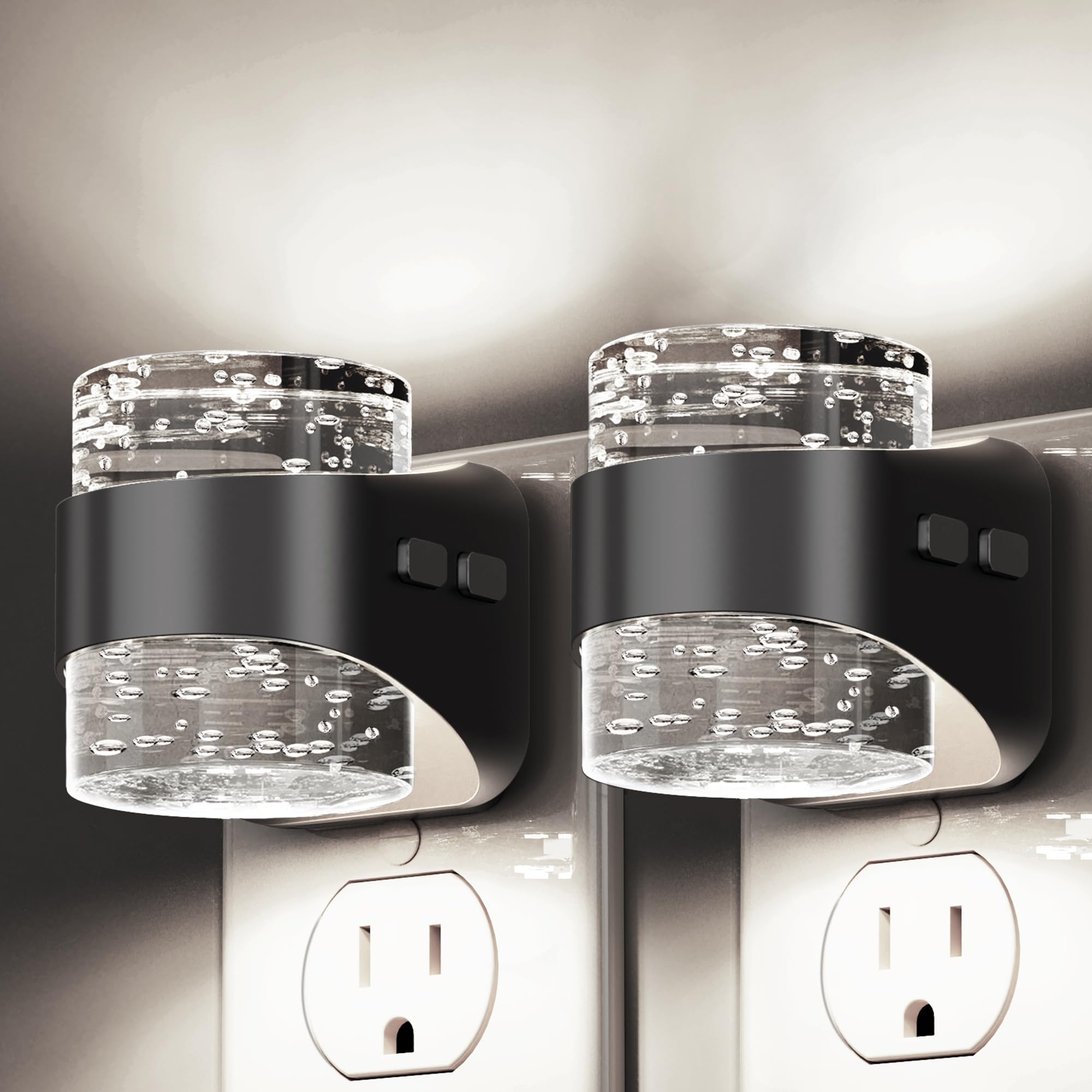 L LOHAS LED Night Light  2 Pack 5000K Bubble Night Lights Plug into Wall  Acrylic Night Lights with Light Sensor  Adjustable Brightness Soft White Plug in Nightlights for Rooms Bathroom Hallway