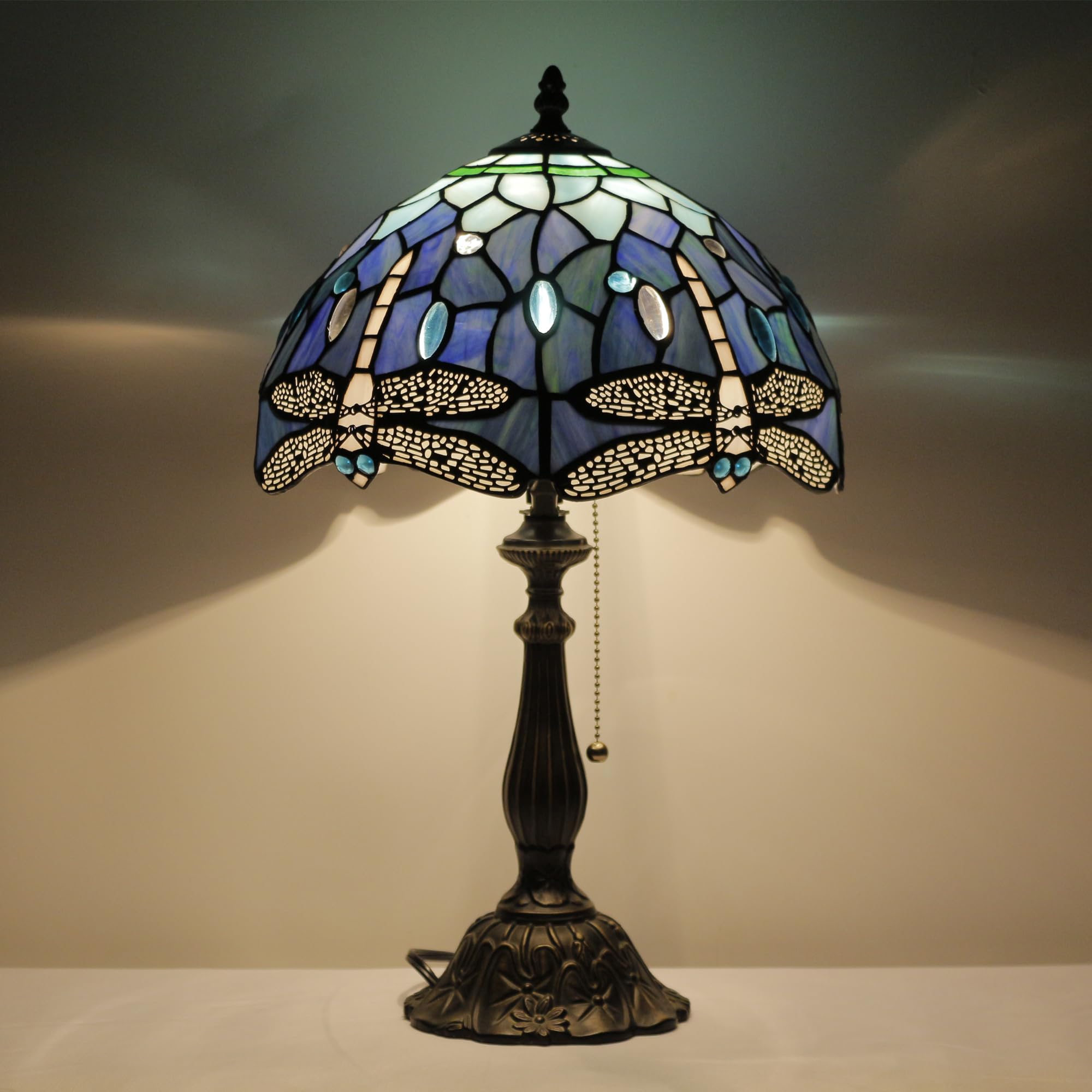 AVIVADIRECT Tiffany Lamp Stained Glass Blue Dragonfly Style Table Lamp Desk Reading Light 12X12X19 Inches with Resin Base Decor 
