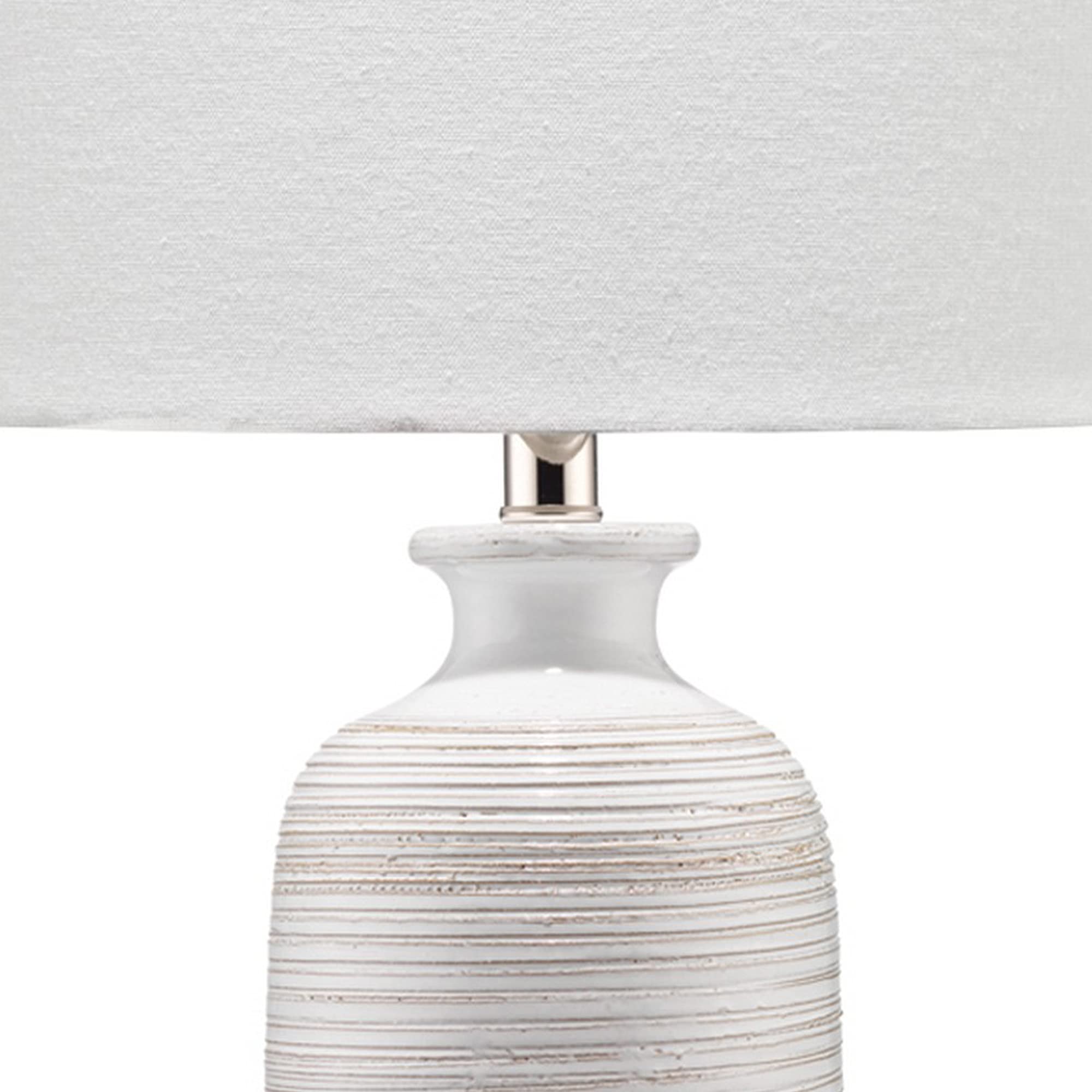 Benjara Table Lamp With Brushed Ceramic Body And Fabric Shade, Cream