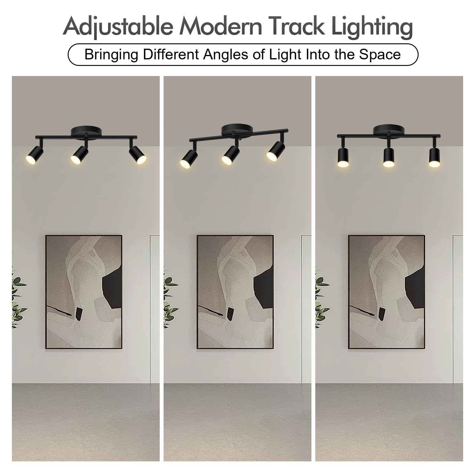 Auquee 3 Light Track Lighting Fixtures Ceiling  12W/2700K Black Track Lighting With Acrylic Lampshade & Rotatable Light Heads  20000Hrs Lifespan  Modern Led Track Lights Ceiling For Kitchen/Hallyway