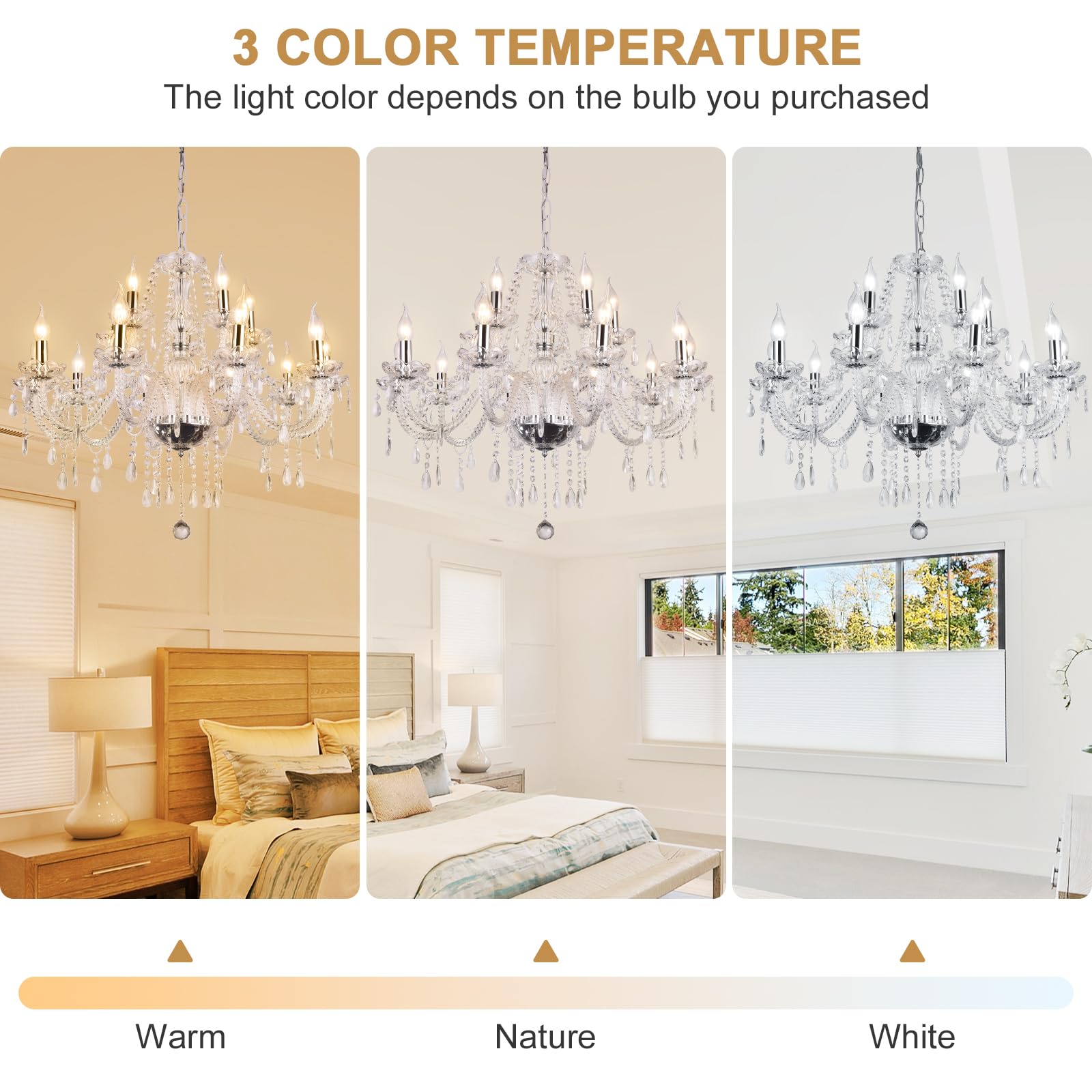 Baotree Modern Elegant 15 Lights K9 Crystal Glass Chandelier Silver Pendant Ceiling Lighting European Style For Dining Living Ro