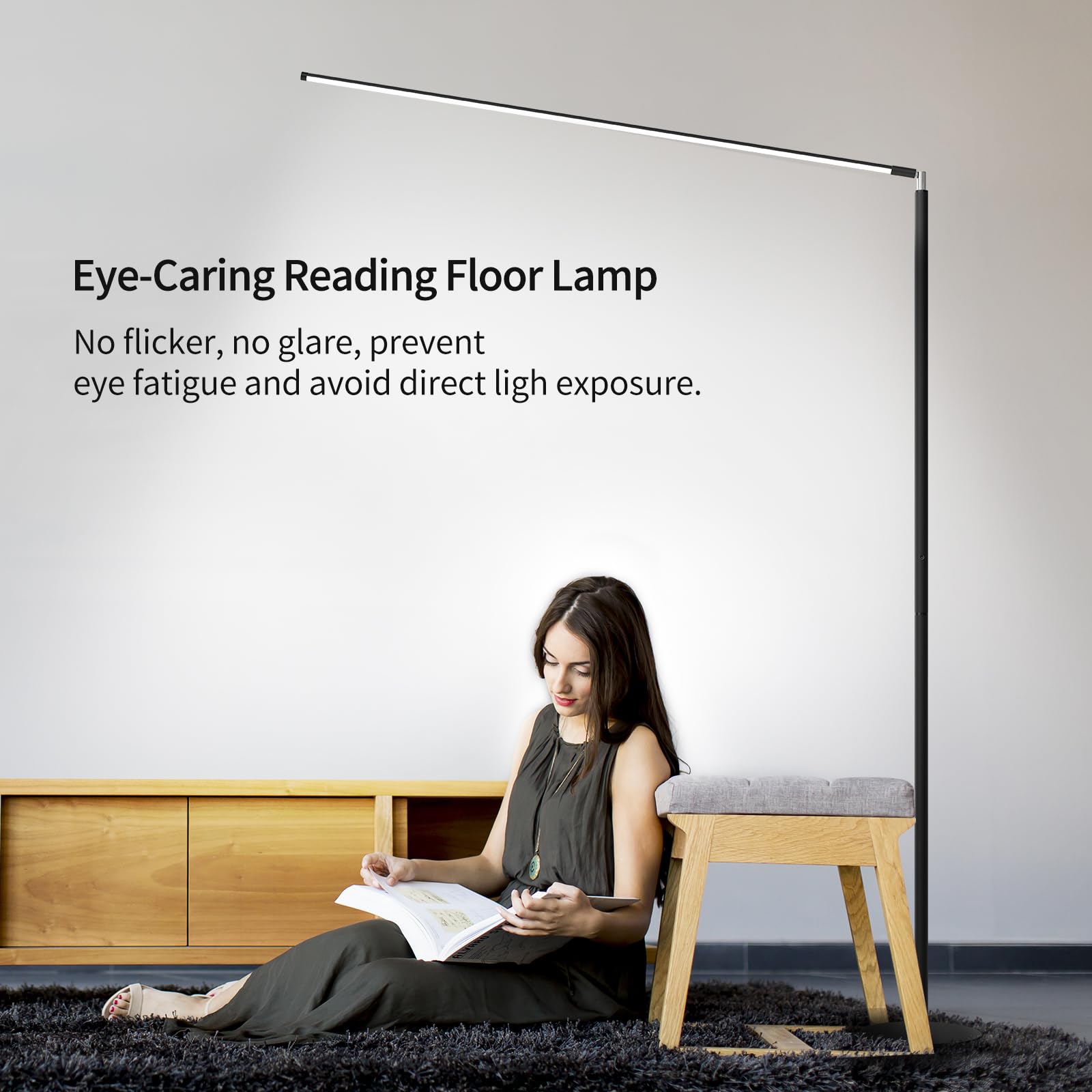 SAMPHON LED Floor Lamp - Dimmable Eye-Care Standing Light for Living Room, Bedroom, Office - Black, Model SP-ML316-B