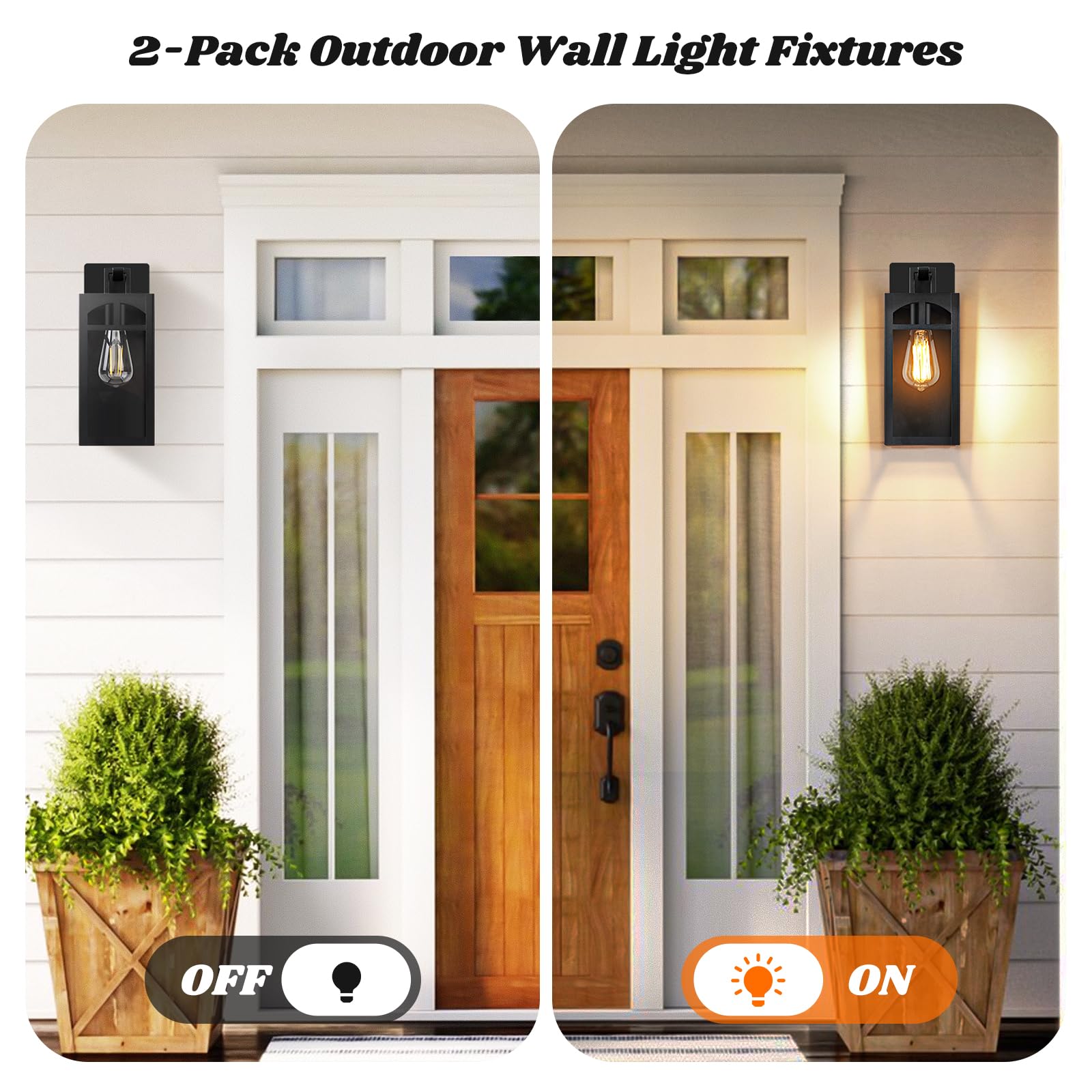 VerRon Outdoor Wall Lanterns, Waterproof Matte Black Light Fixtures, E26 Socket, 2 Pack