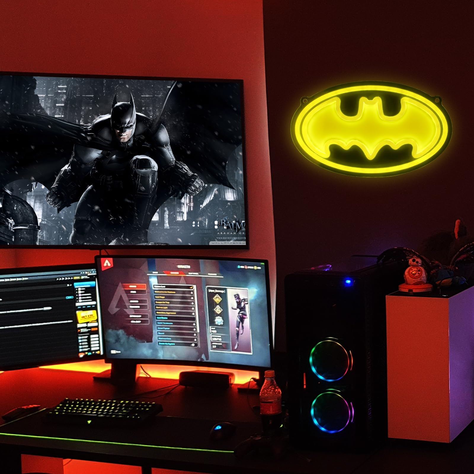 FRIFUN Bat-Man Neon Sign Anime Led Neon Lights for Man Cave Wall Decor Bedroom Mar-Vel Fans Gamer Teen Boys Party Gifts