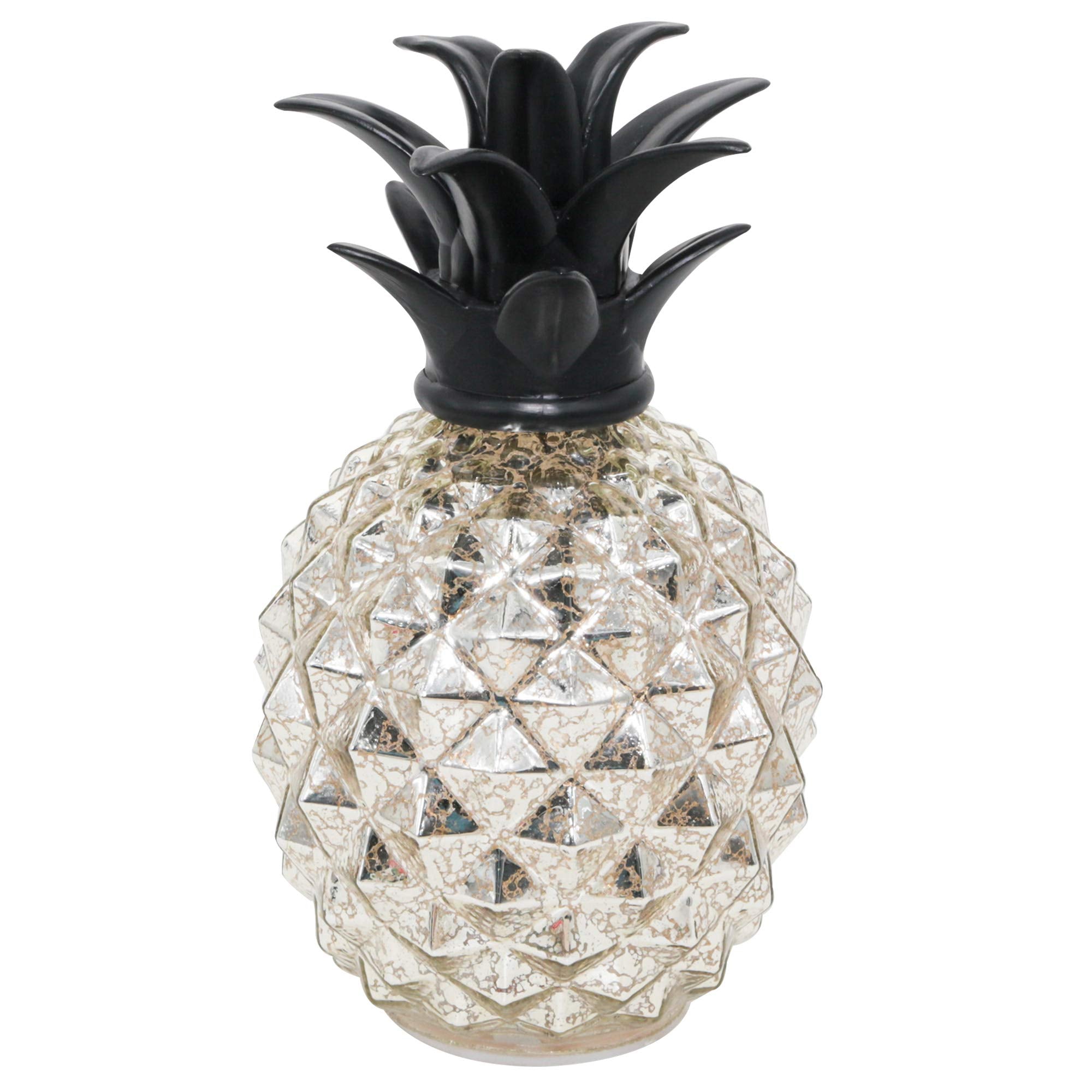 Romingo Pineapple Lamp, 9 Inch Silver Mercury Glass, Battery Operated Night Light with Timer, Model BL17008C