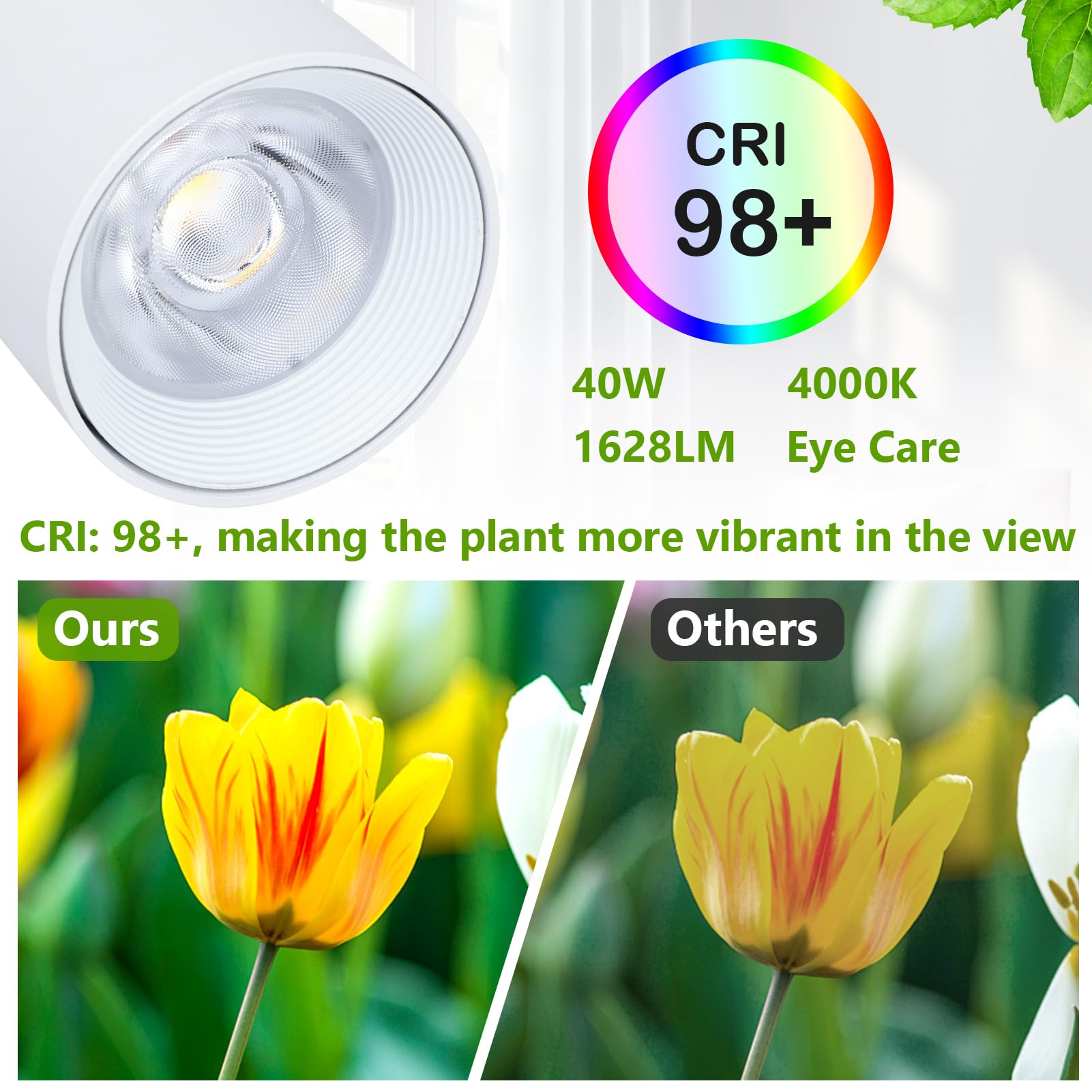 HMVPL 40W Grow Lights Stand for Indoor Plants Full Spectrum, Standing Plant Light for Indoor Growing with COB Plant Light Bulb,