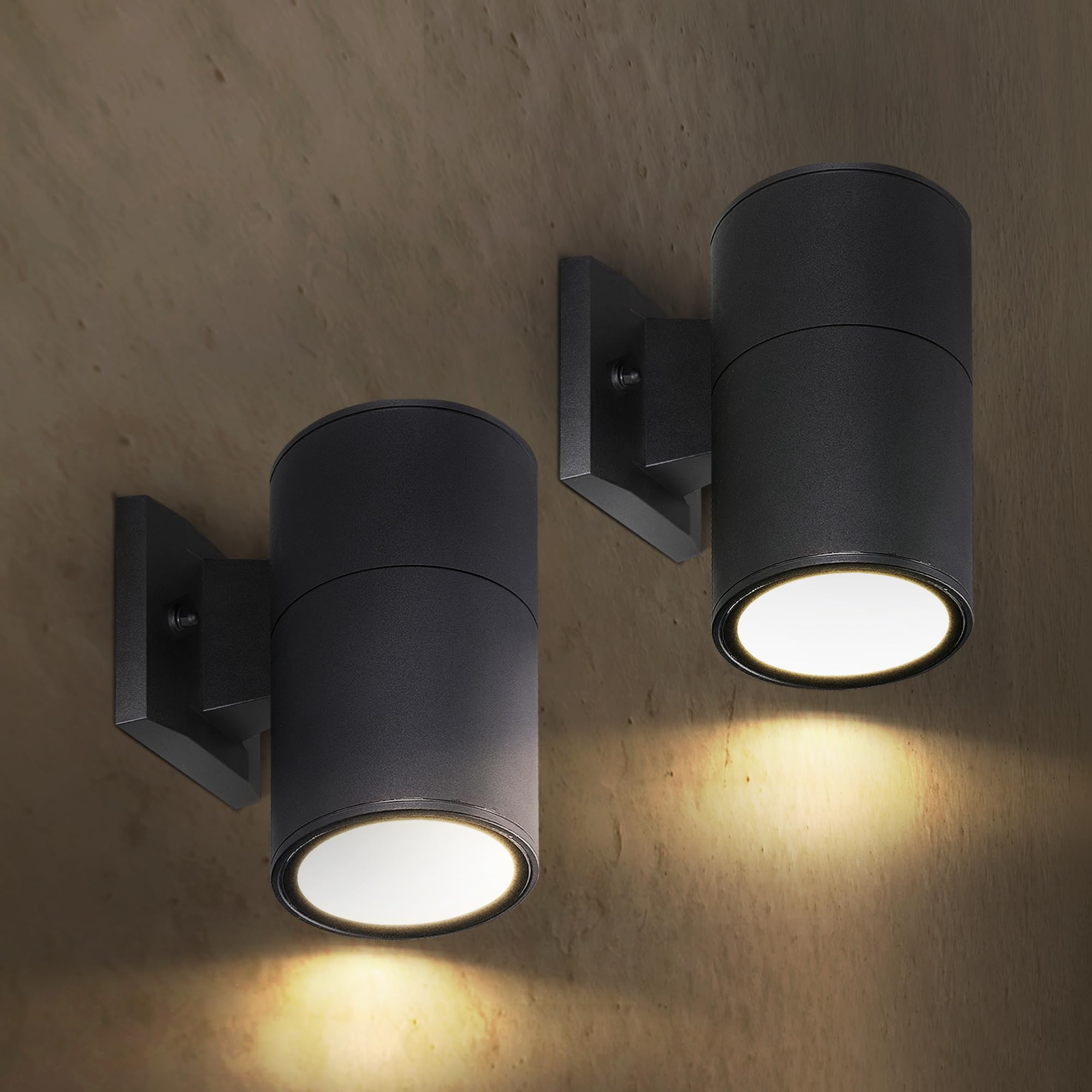 ASD 1 Light LED Indoor & Outdoor Wall Light Fixture | 9W 1000LM 3000K-5000K 120V Cylinder Up Down Lights | Dimmable Waterproof Exterior Wall Sconce | Front Door  Porch  Patio | Black  ETL 2 Pack