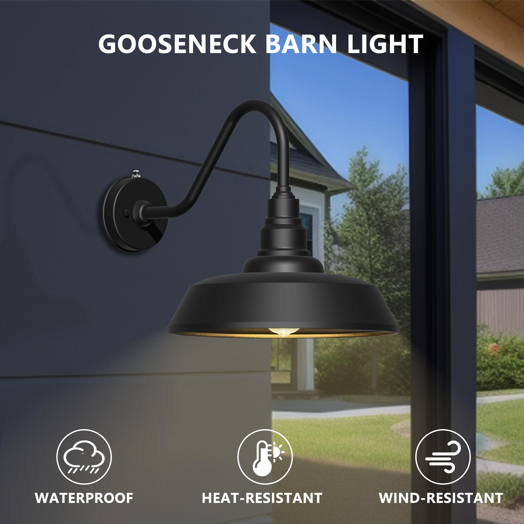 Franing Gooseneck Barn Light - 21 Inch Waterproof Black Wall Light with Dusk to Dawn Sensor for Farmhouse, Porch, and Patio