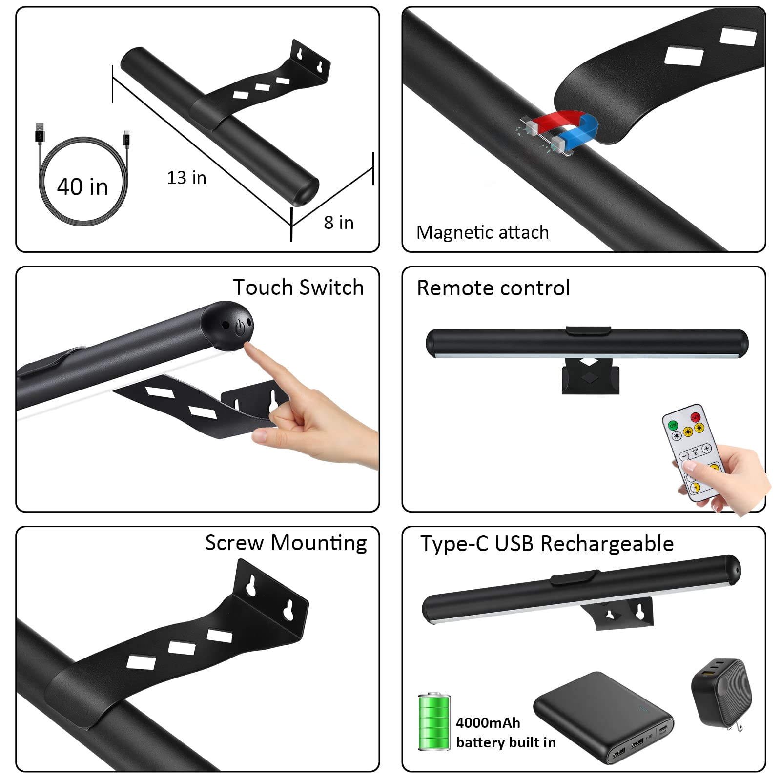 Mioblue Rechargeable Picture Lights With Remote,Full Metal Painting Light Display Led Battery Lamp With 3 Lighting Modes, Dimmab