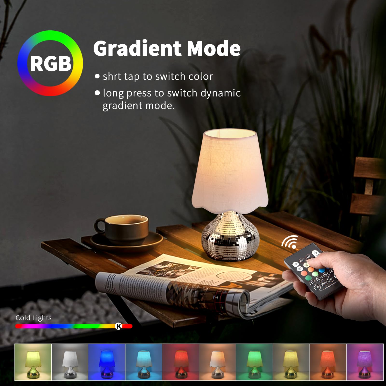 Rechargeable Cordless Small Funky Table Lamp, Battery Operated Remote Control Disco Mini Table Lamps for Bedroom Nightstand, Fun