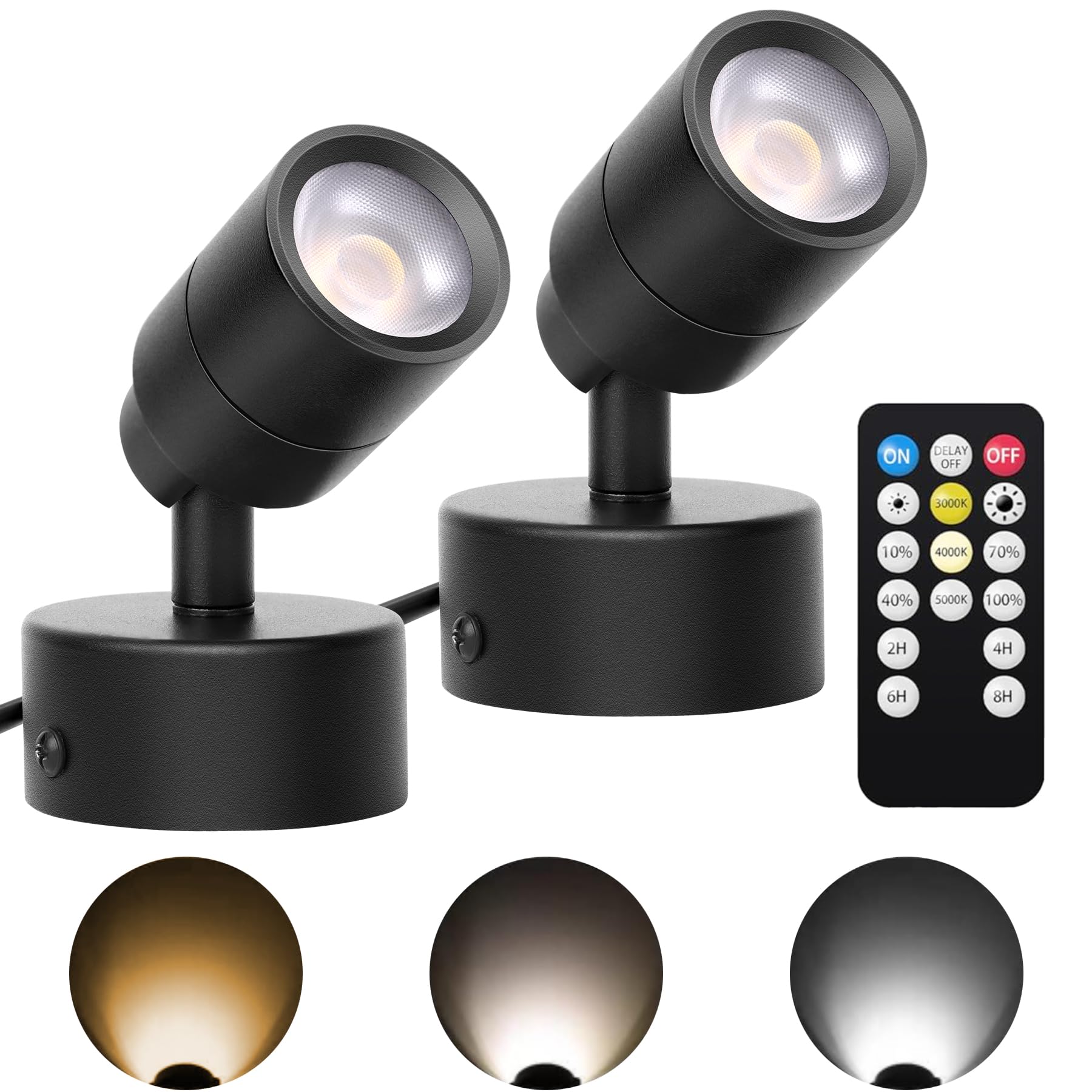 TOPPORTED 2 Pack Indoor Spotlight for Plants Plug in,5W 500LM 120V Dimmable Accent Light Uplights with 4 Timer Modes,3000K/4000K