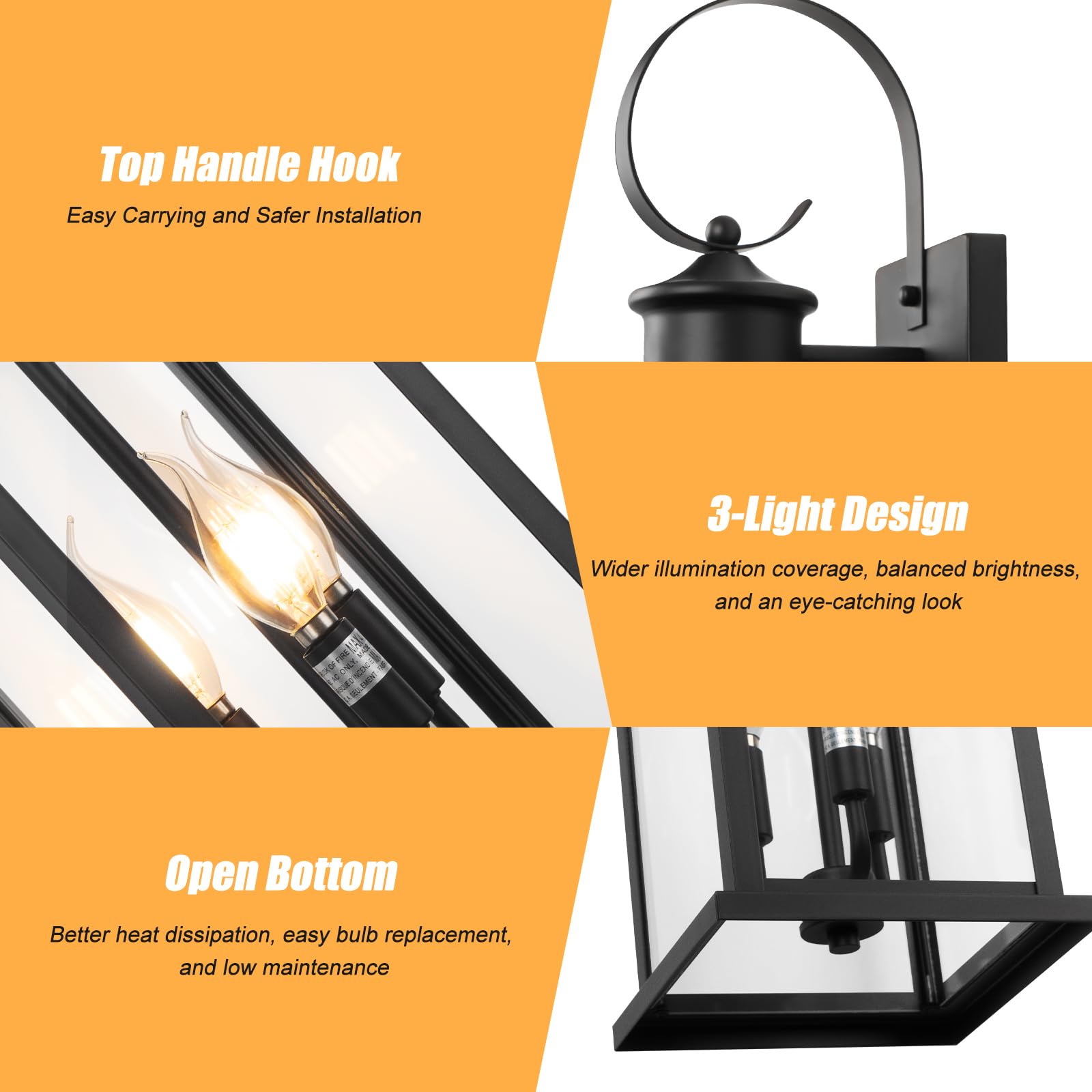 Siafavoi Large Outdoor Wall Light Fixture: 24In Black 3-Light Modern Porch Lantern  Waterproof Exterior Lighting Sconce Wall Mount  Outside Lamp For House Garage E12 Base