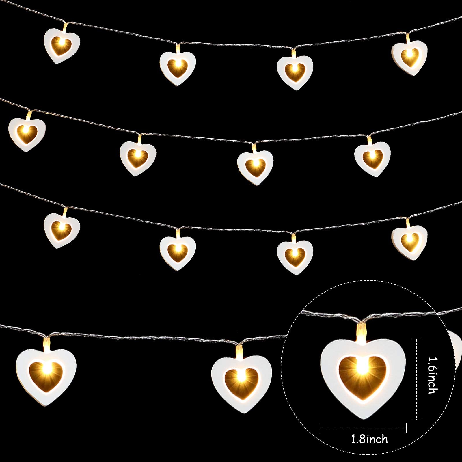 Mudder Valentines Day Wooden Heart String Lights LED Fairy Hanging Love Lights Lamp Battery Operated Valentines Day Decoration f