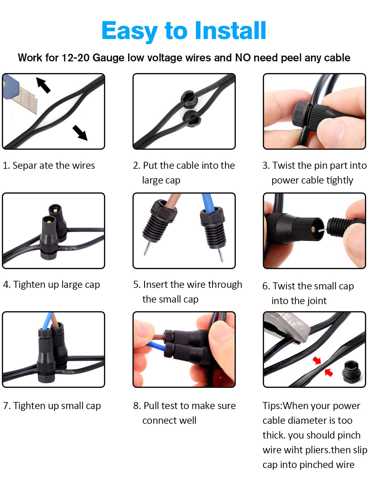 LUYE Low Voltage Connectors, 16 Pack, Fastlock Wire Cable for Outdoor Landscape Lighting, Black, Plastic, Model: af70ad25-1ce6-4d8f-bfc