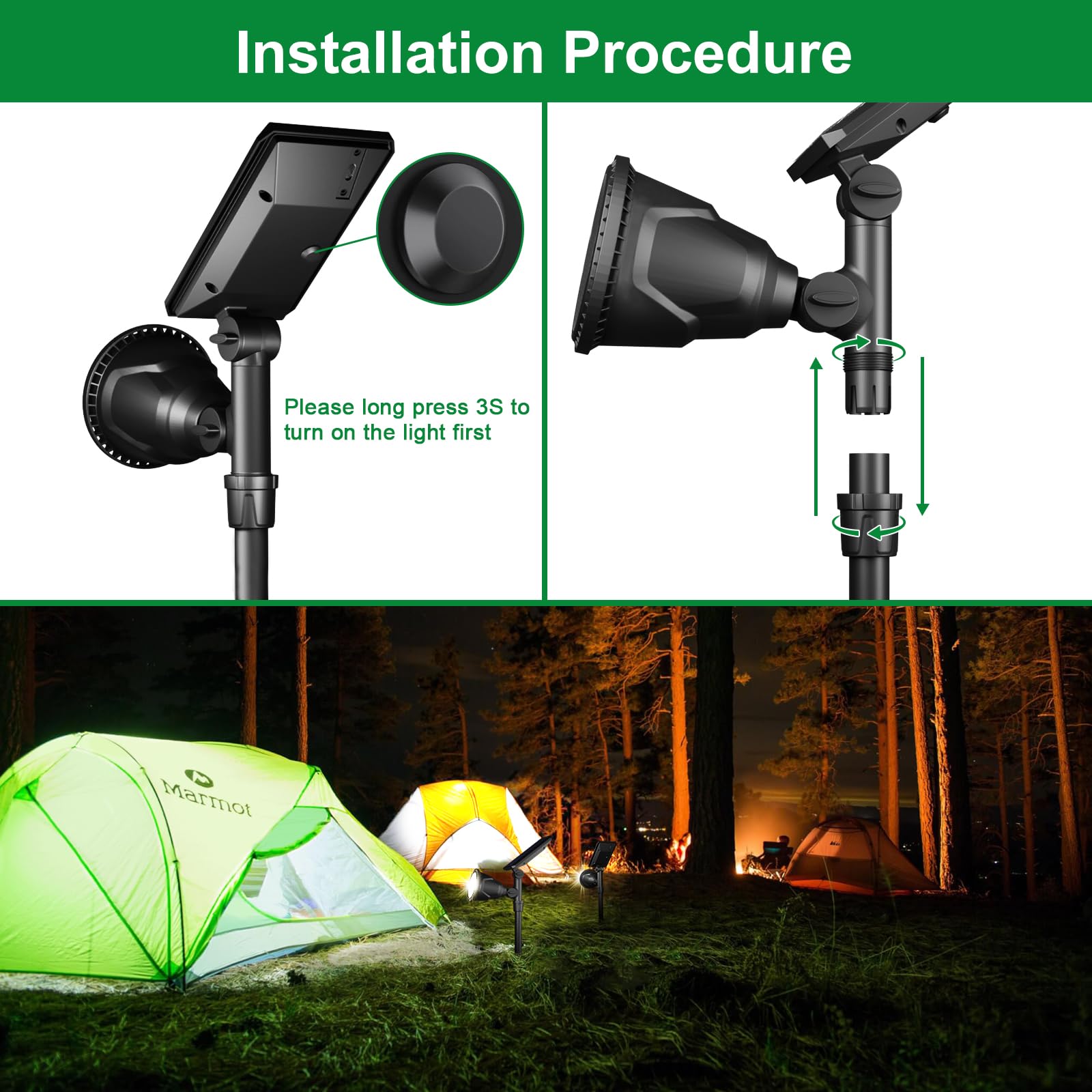JSOT Solar Spotlights Outdoor, IP65 Waterproof 600 LM, 18 LED Beads, Cool White, 4 Pack, Model 6D-CW for Garden and Pathway Lighting