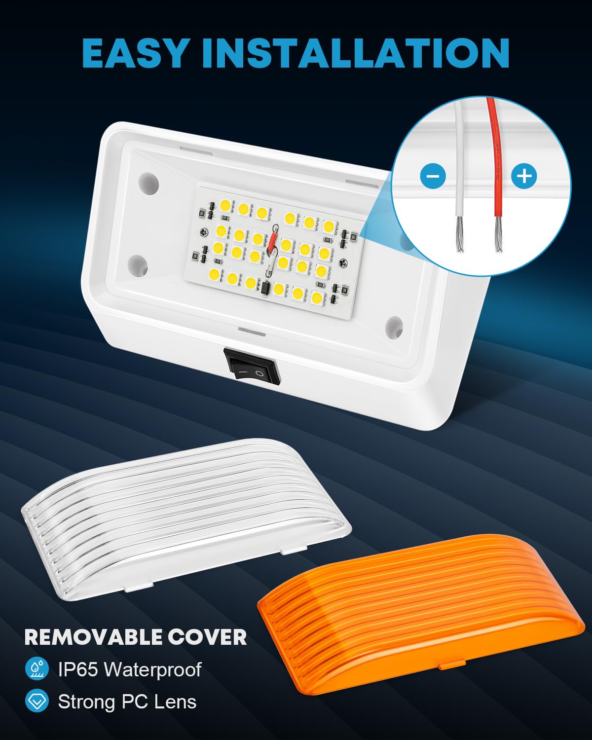 Kohree LED RV Porch Light, 320 Lumen, 12V, Plastic, Black Switch, Clear & Amber Lenses, Model HP425-HM-1