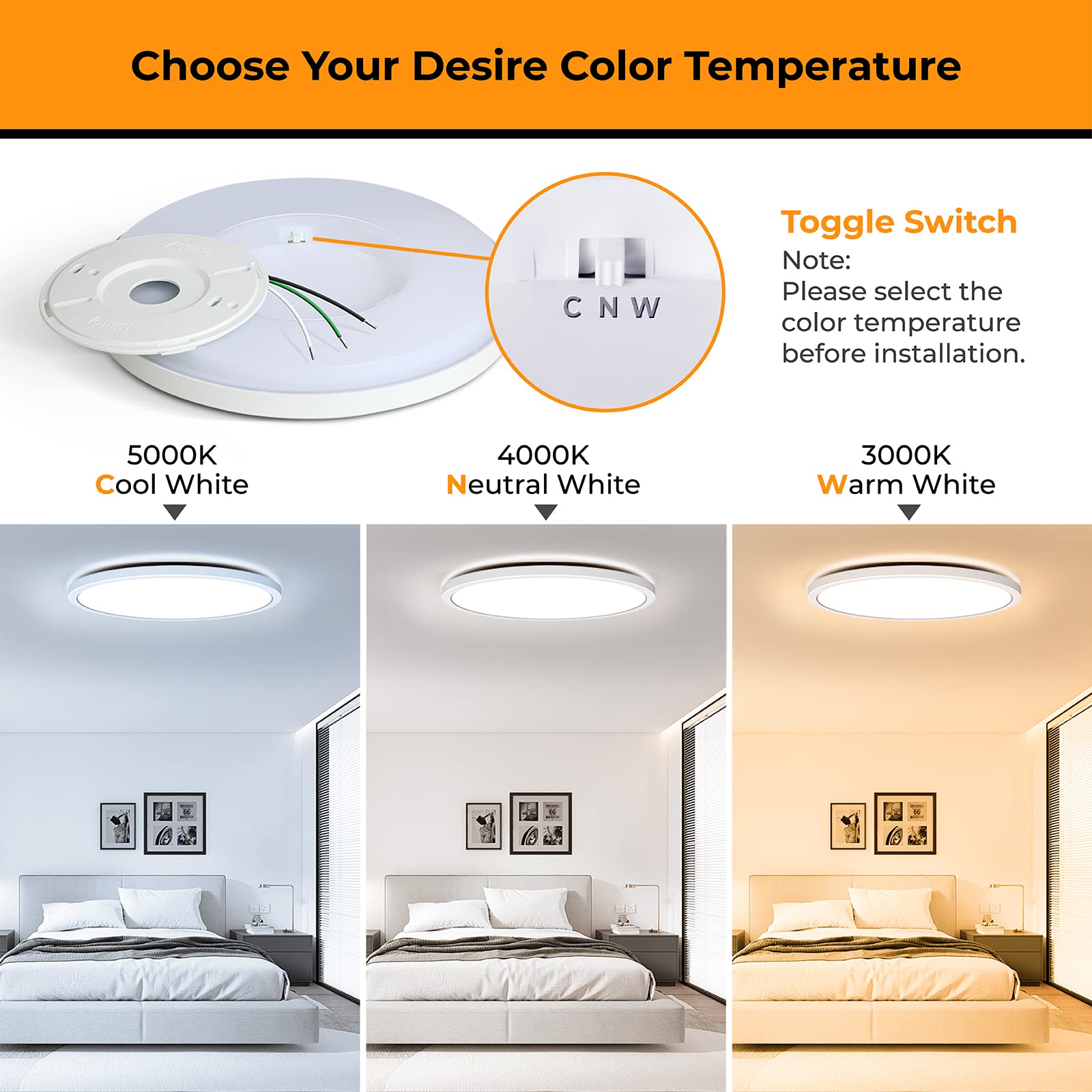 Matane 4 Pack Led Flush Mount Ceiling Light 12 Inch, 24W Ceiling Light Fixture 3000K/4000K/5000K Selectable, Low Profile Ceiling