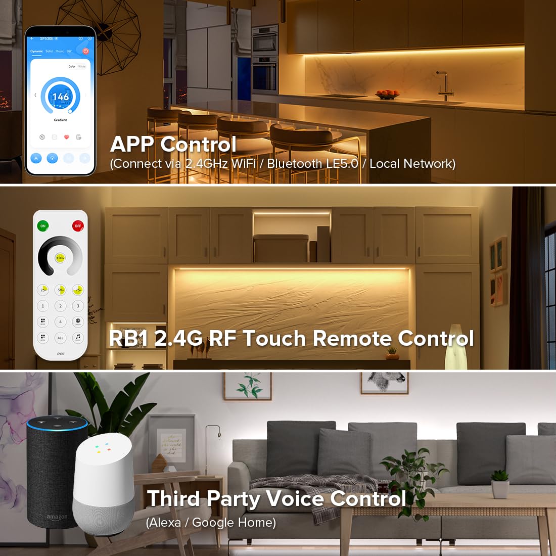 Btf-Lighting Sp530E Wifi Alexa Bluetooth Controller 4 Zones 2.4Ghz Dimming Rf Rb1 Remote Kit Support Fcob Cob Smd Pwm Or Spi Sin