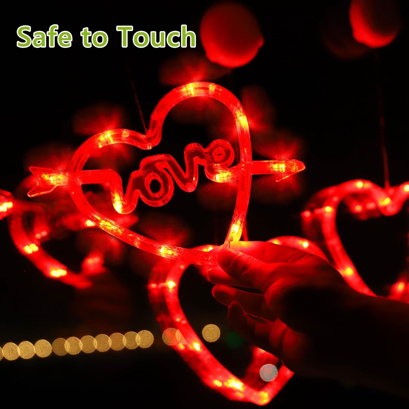 Valentine Day Window Lights,3Pcs Valentines Decorations Heart Lights With Suction Cup,Timer,Battery Operated Indoor String Lights For Home Wedding Anniversary(Red)
