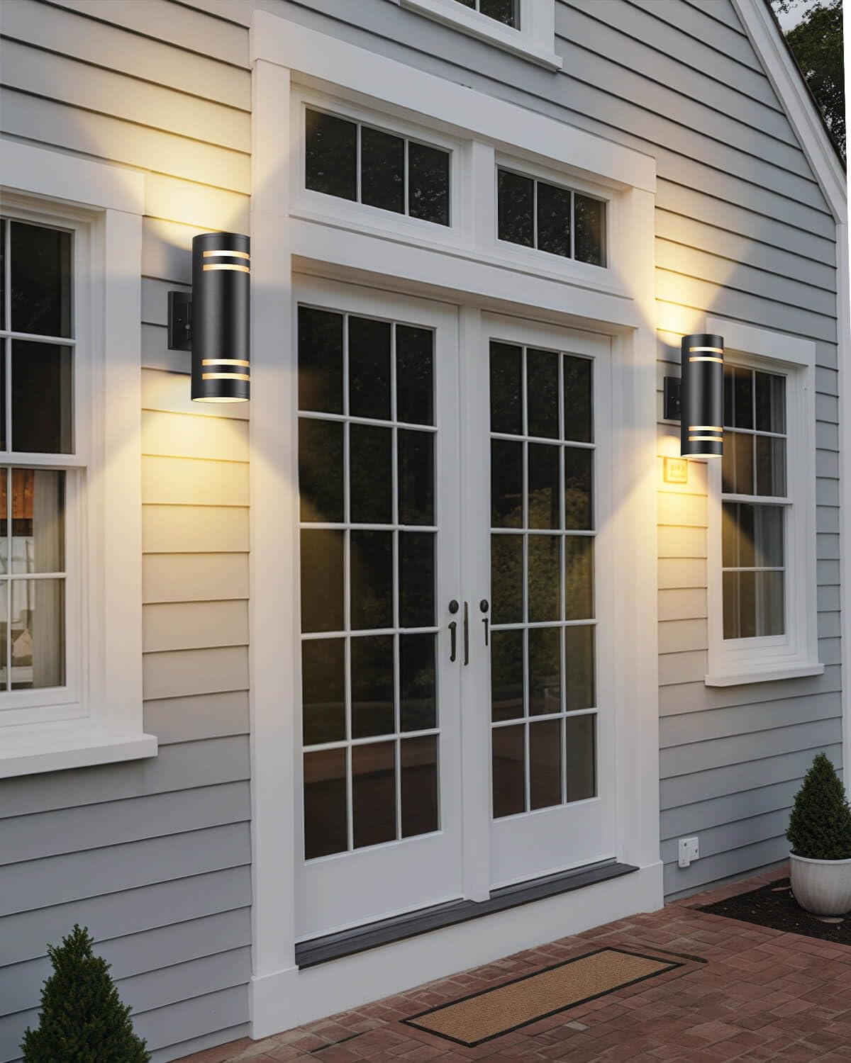 Shimr Dusk To Dawn Outdoor Lighting 2 Pack  Modern Outdoor Wall Lights With Led Bulbs  Matte Black Exterior Lighting Fixtures Wall Mount  Up And Down Outside Lights For House Porch Garage [Etl Listed]
