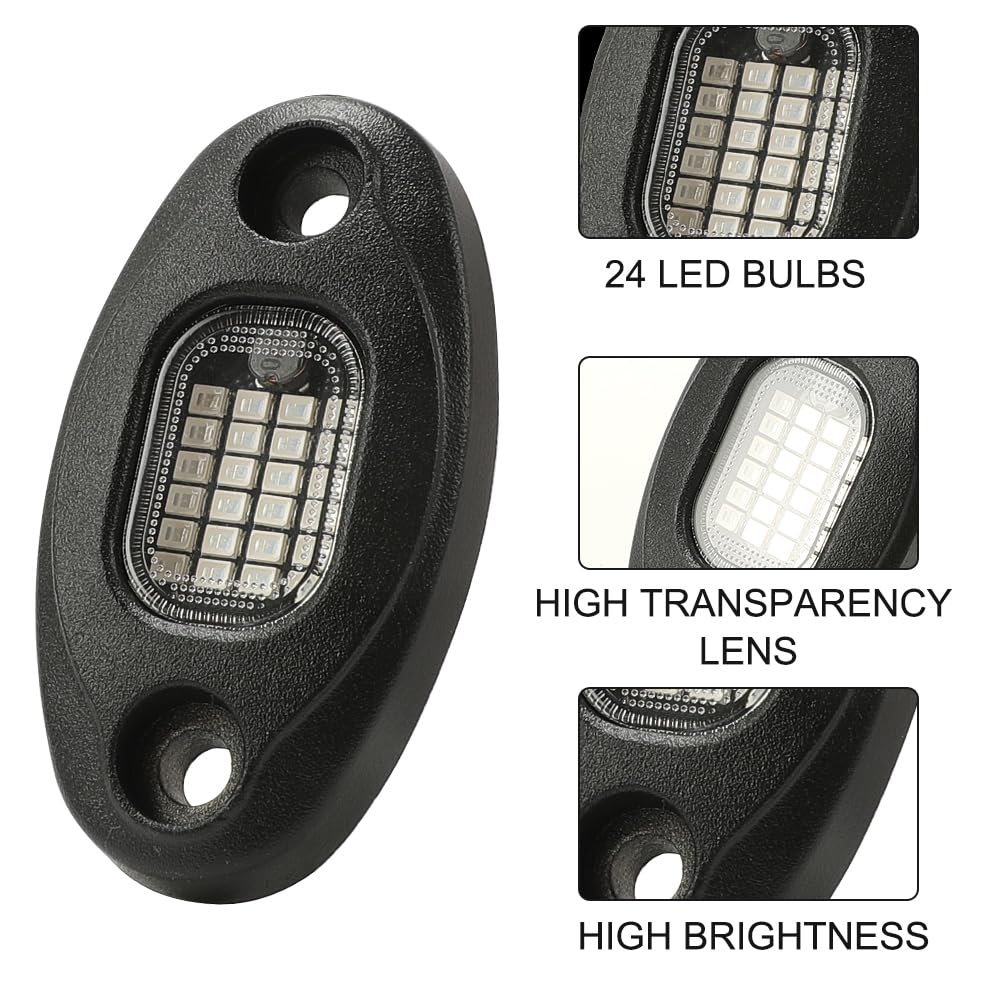 Sunpie 6 Pods Blue Rock Lights 24 Aluminium Metal Underglow Light With 32.8Ft Extension Wires, Ip67 Waterproof Fender Lighting For Trailer Off Road Trucks Sedans Suv Atv Utv Motorcycles Boats