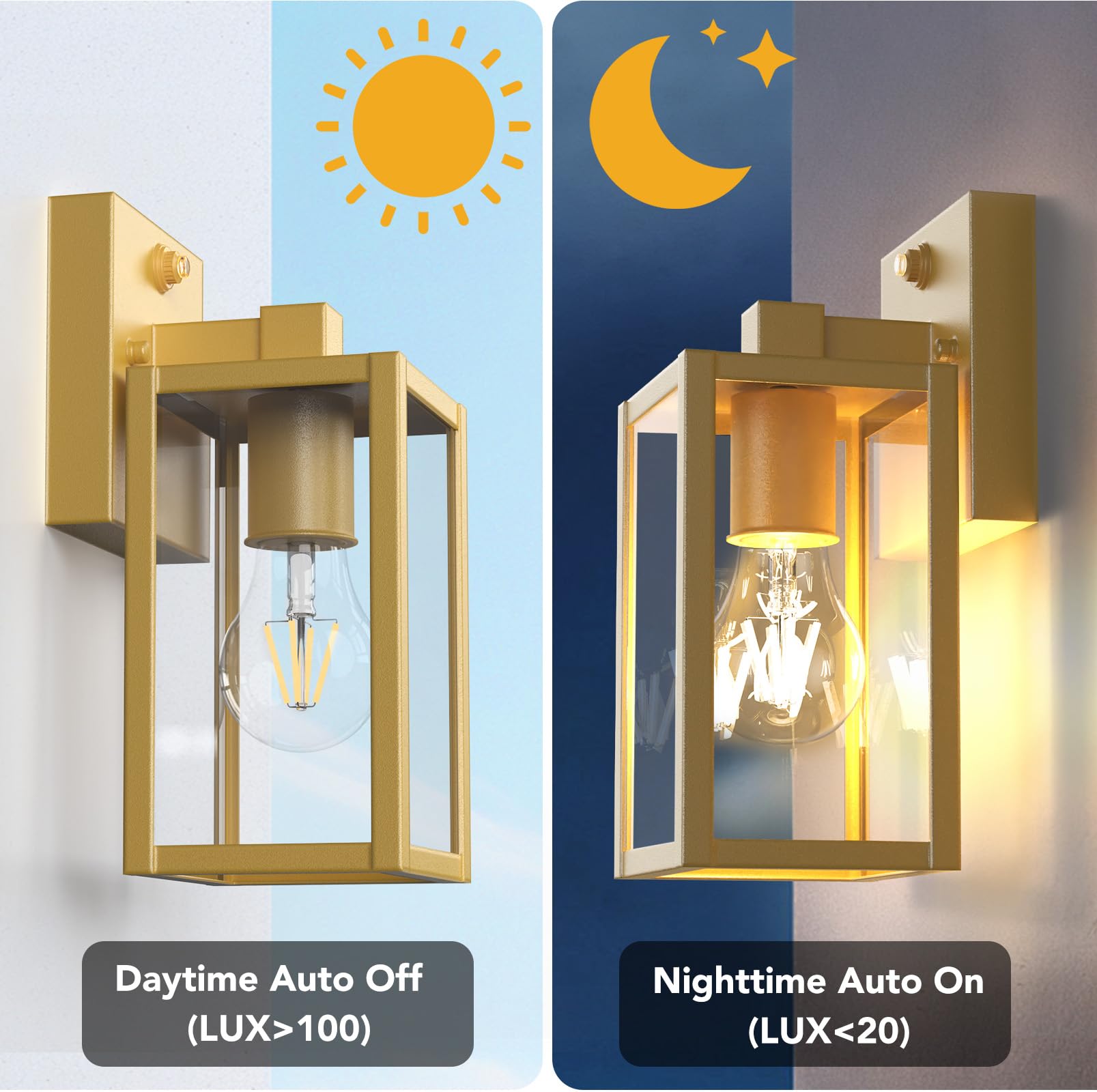 Partphoner Gold Dusk To Dawn Outdoor Lights For House Wall Mount, Sensor Exterior Lighting Fixtures Set Of 2, Anti Rust Wall Sco