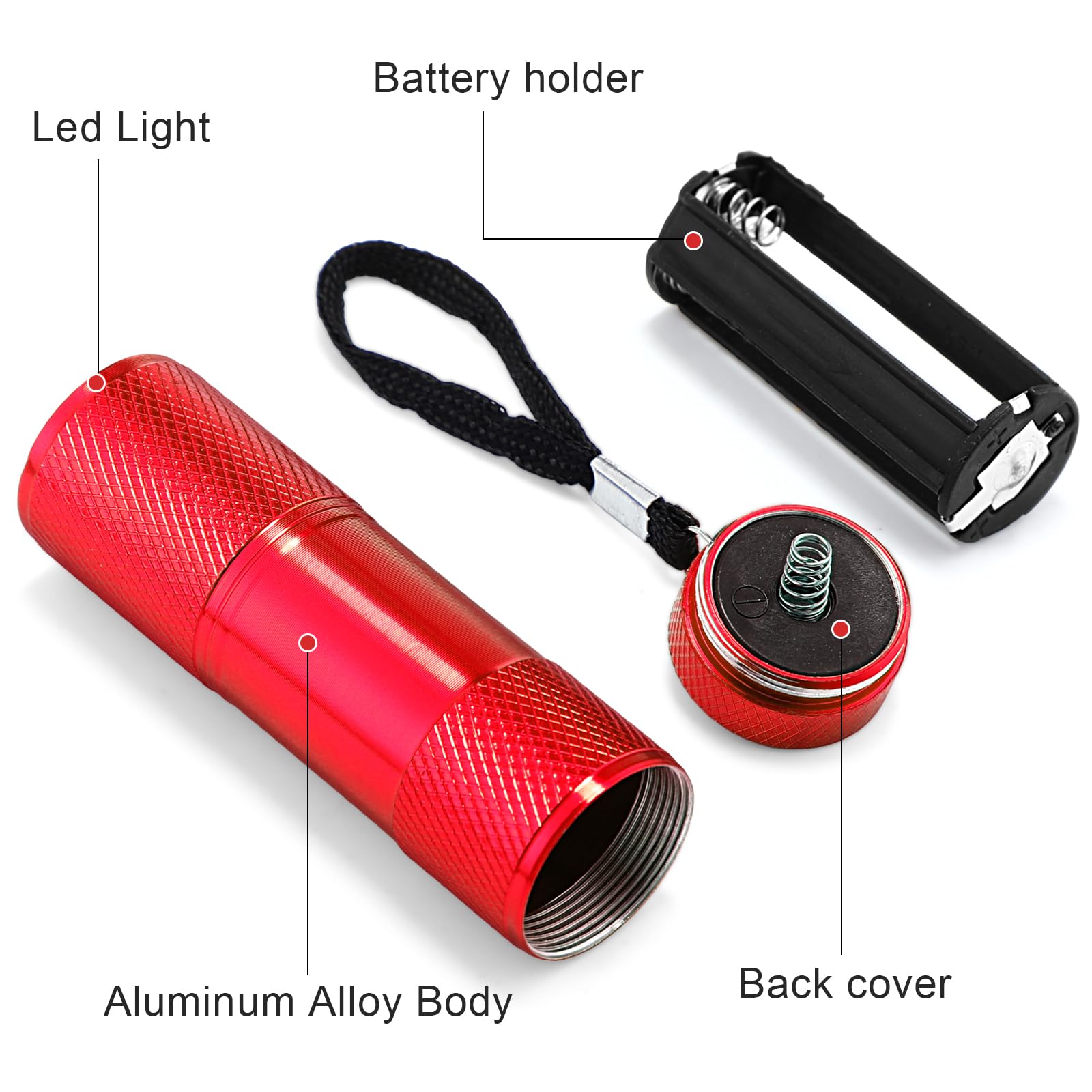 ROCEEI UV Blacklight Flashlight - 10 Pieces Mini Torch, Portable LED Light, Purple Light in Red Color