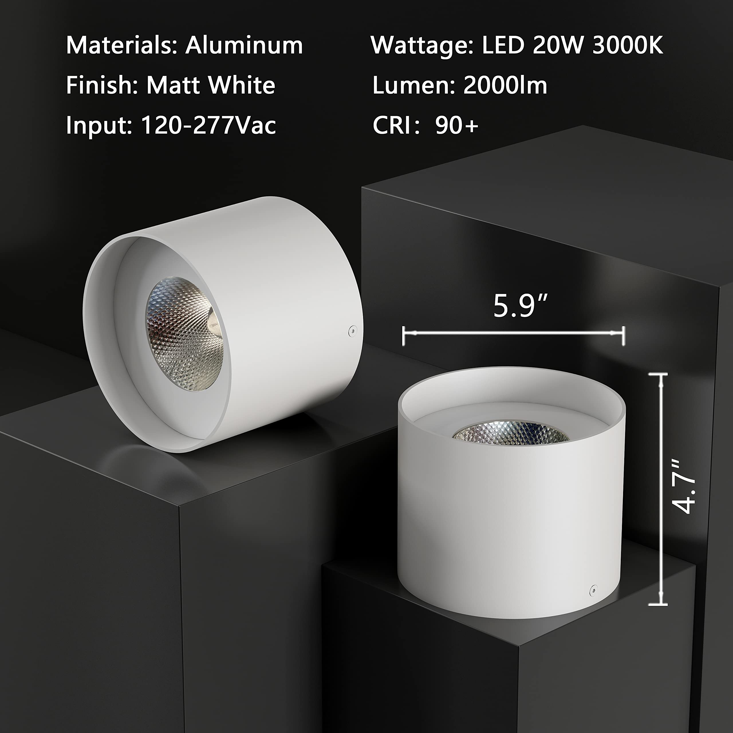 ilucezzo 20W LED Flush Mount Ceiling Light - 5.9" Aluminum Cylinder, Dimmable, Warm White, Modern Design for Foyer/Kitchen/Hallway