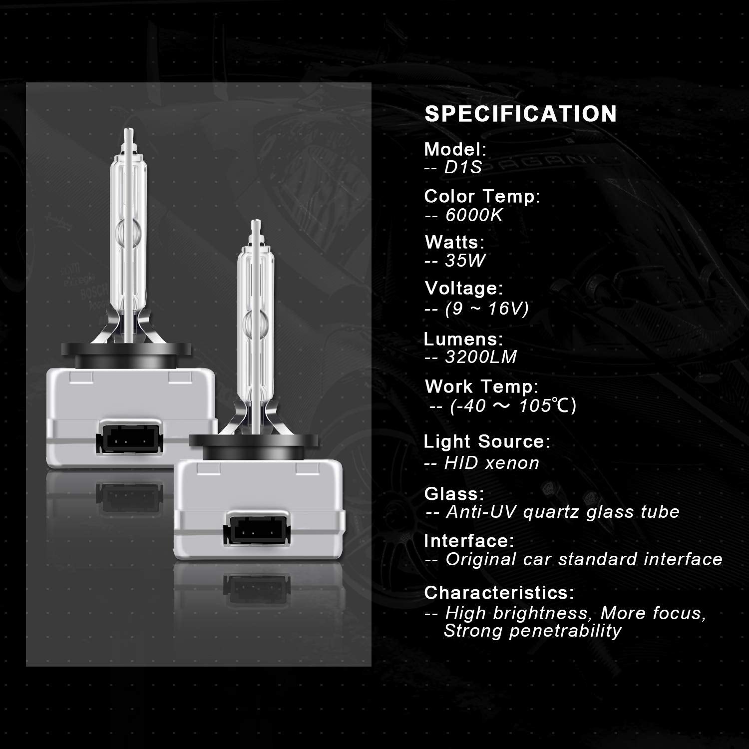 WinPower D1S HID Xenon Headlight Bulbs 6000K - Pack of 2, Model D-1S6