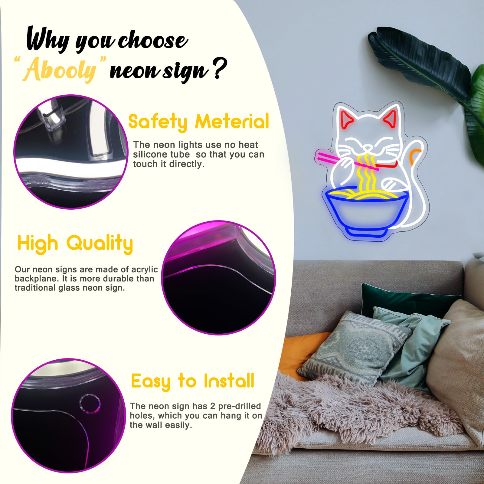 Fortune Cat Ramen Neon Sign  Dimmable Japanese Lucky Cat Noodle Led Neon Sign For Wall Decor  Usb Powered For Restaurant Bar Party Bedroom Birthday Gifts(15.7 * 12.7In)