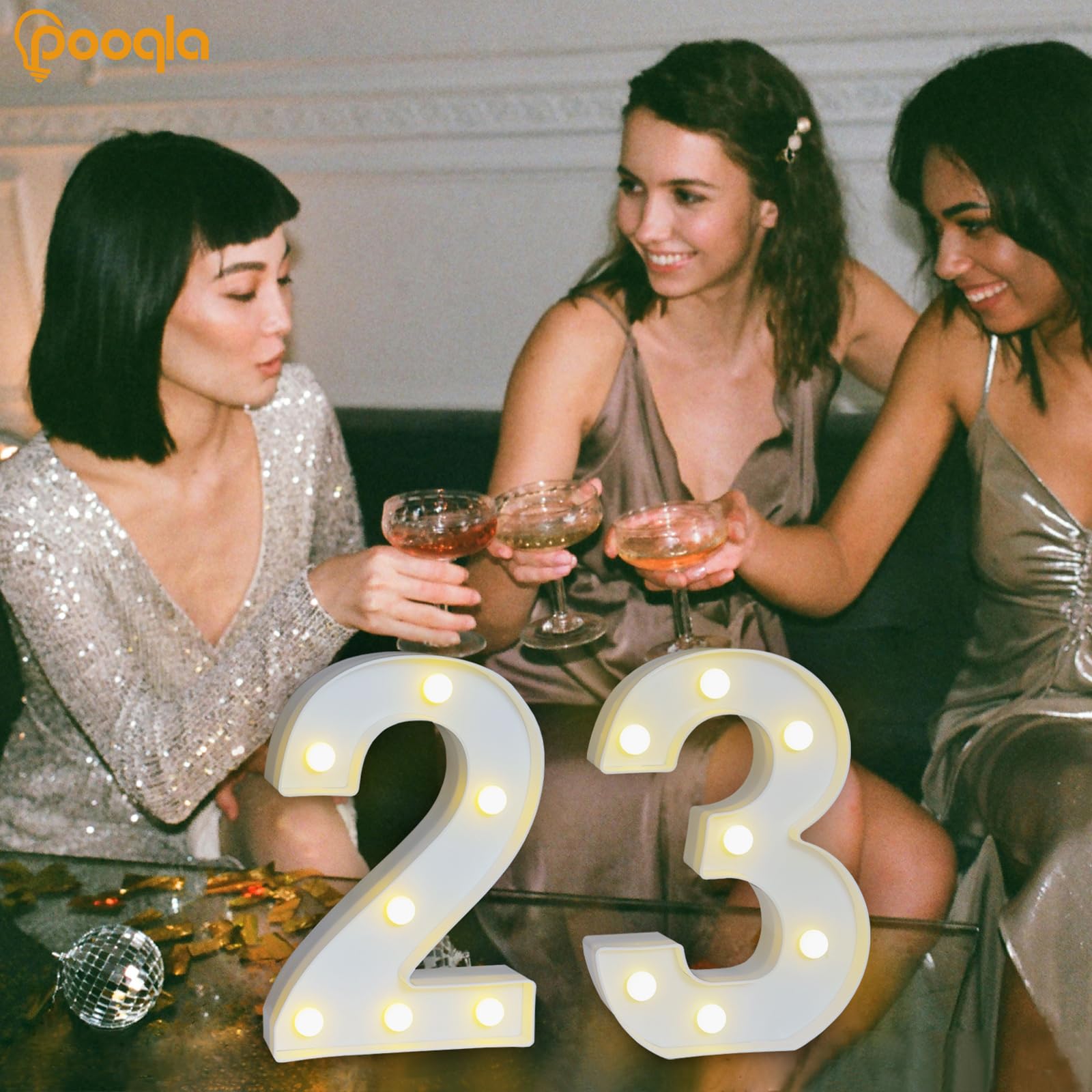 Pooqla Decorative Led Light Up Number Letters, White Plastic Marquee Number Lights Sign For 23Th Birthday Party Wedding Decor Battery Operated Number (23)