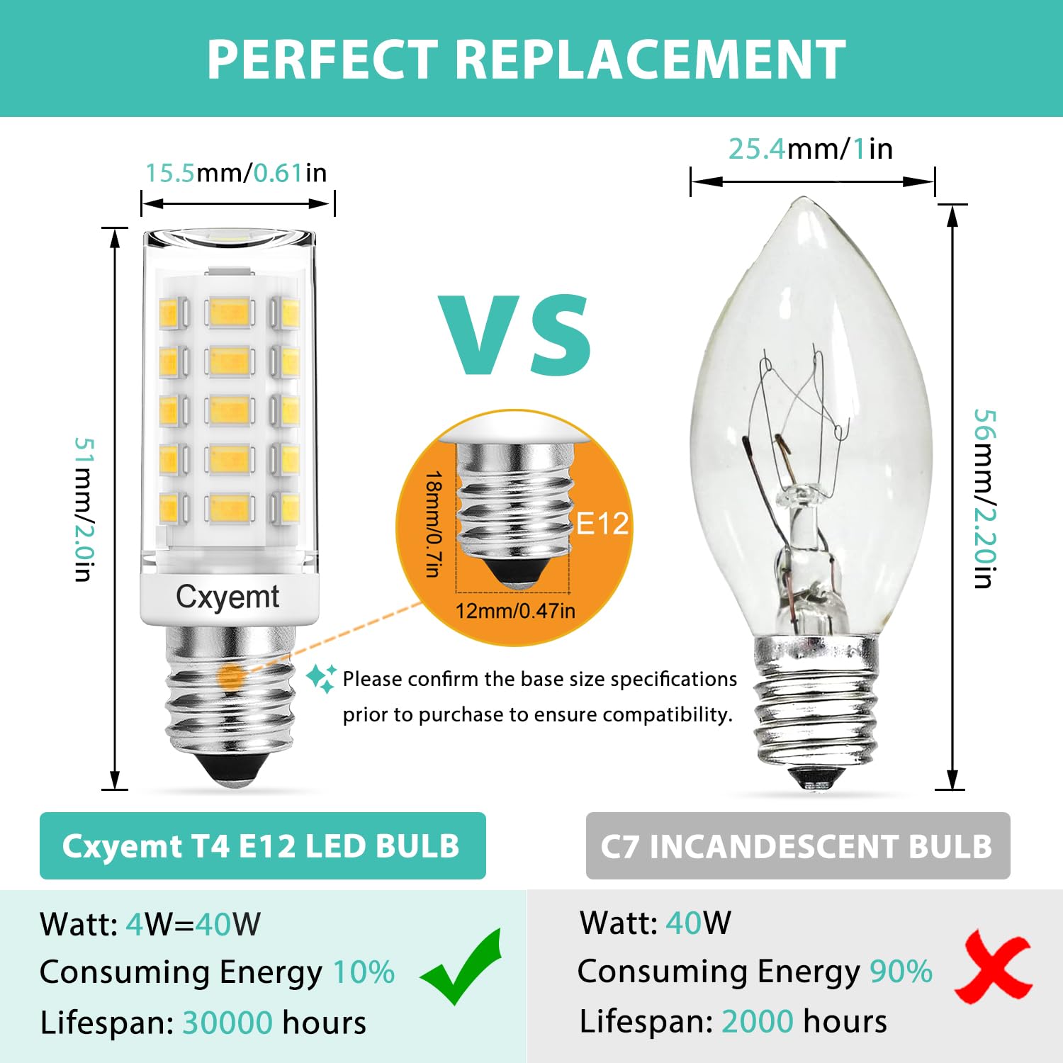 Cxyemt E12 Led Bulb 4W (Equivalent 40 Watt)  T4 Candelabra Light Bulbs 4000K Natural White  400Lm  Non-Dimmable  Non Flicker  360Beam Angle  Ac120V E12 Light Bulbs For Chandelier Lighting  6 Pack