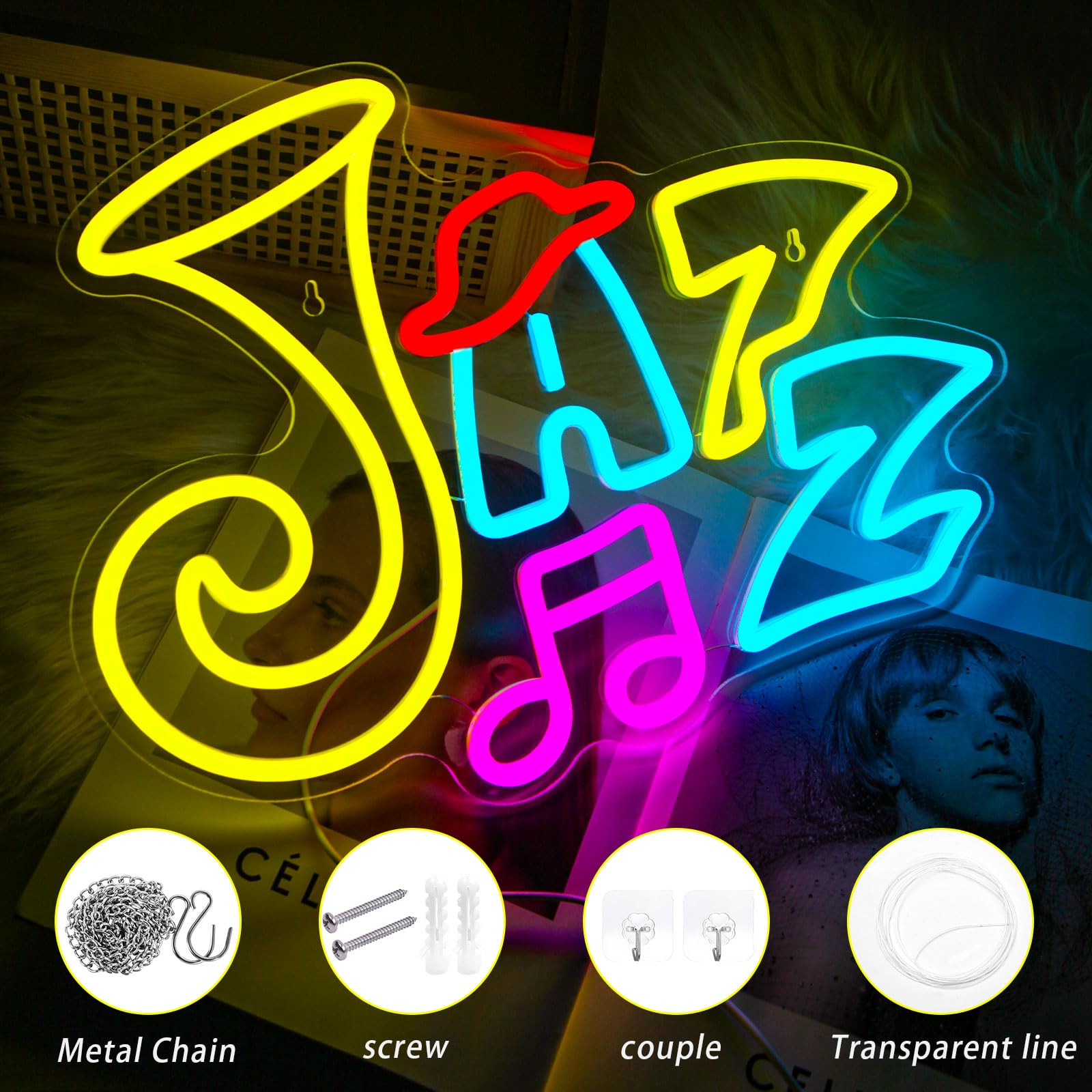 Gevbay Music Neon Sign Jazz Musical Staff Note Led Wall Decor Music Studio Decor Neon Light Sign For Classroom Bedroom Gifts For Teacher Students Kids