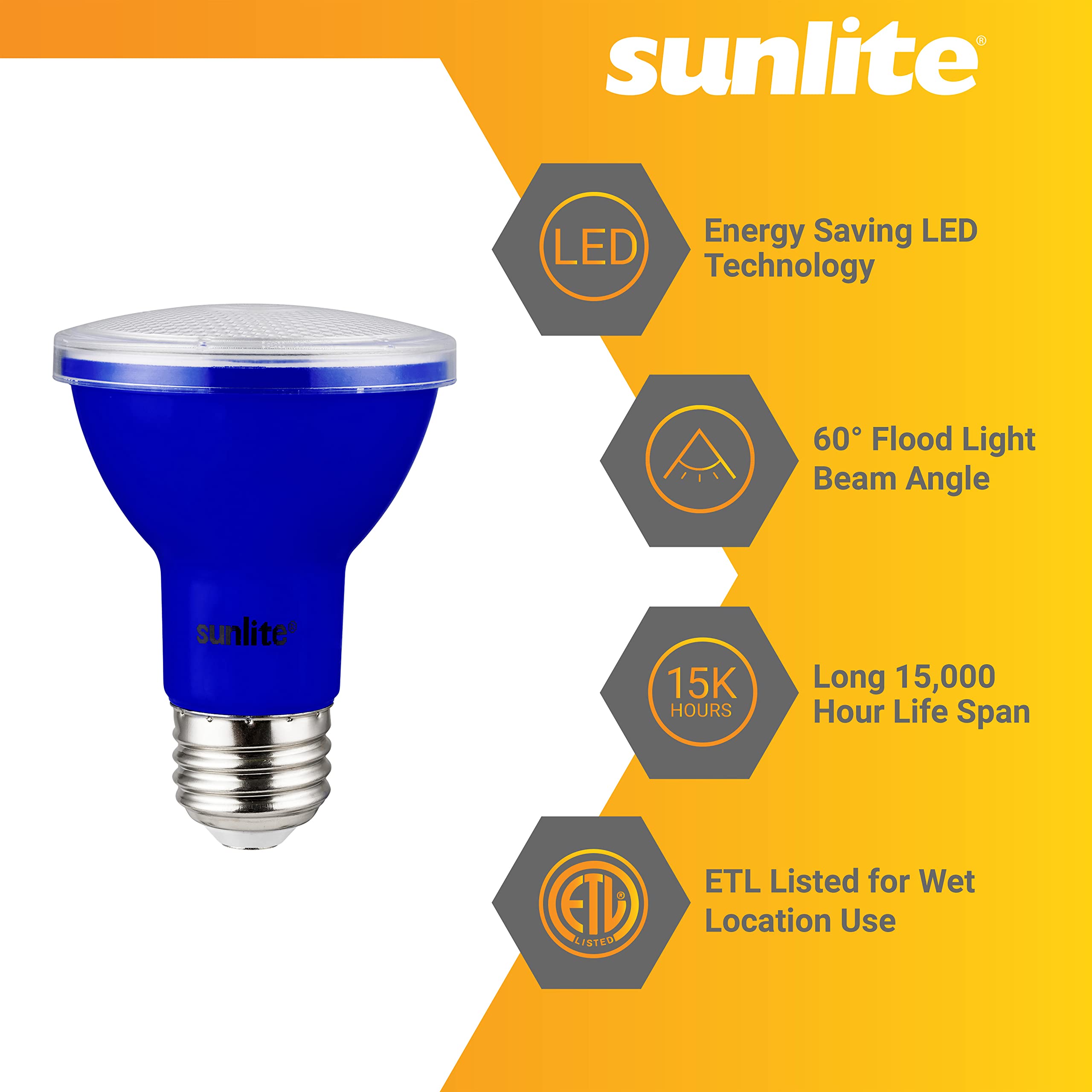 Sunlite LED PAR20 Floodlight Bulb, 3W (50W Equivalent), E26 Base, Blue, 3 Count