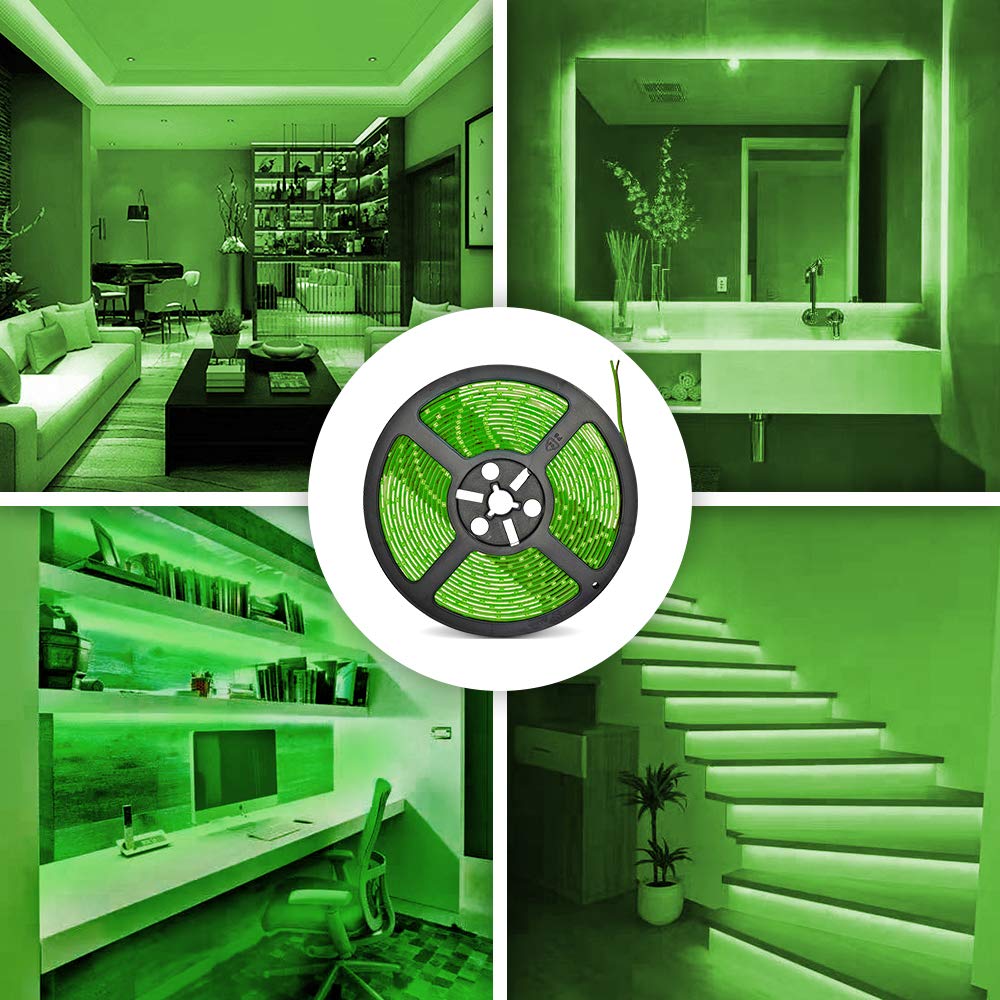 32.8Ft Green Led Strip Lights, Waterproof Ip65 Led Strip Smd2835 Dimmable 600Leds 12V Green Led Strip Cuttable Cabinet, Car, Bar