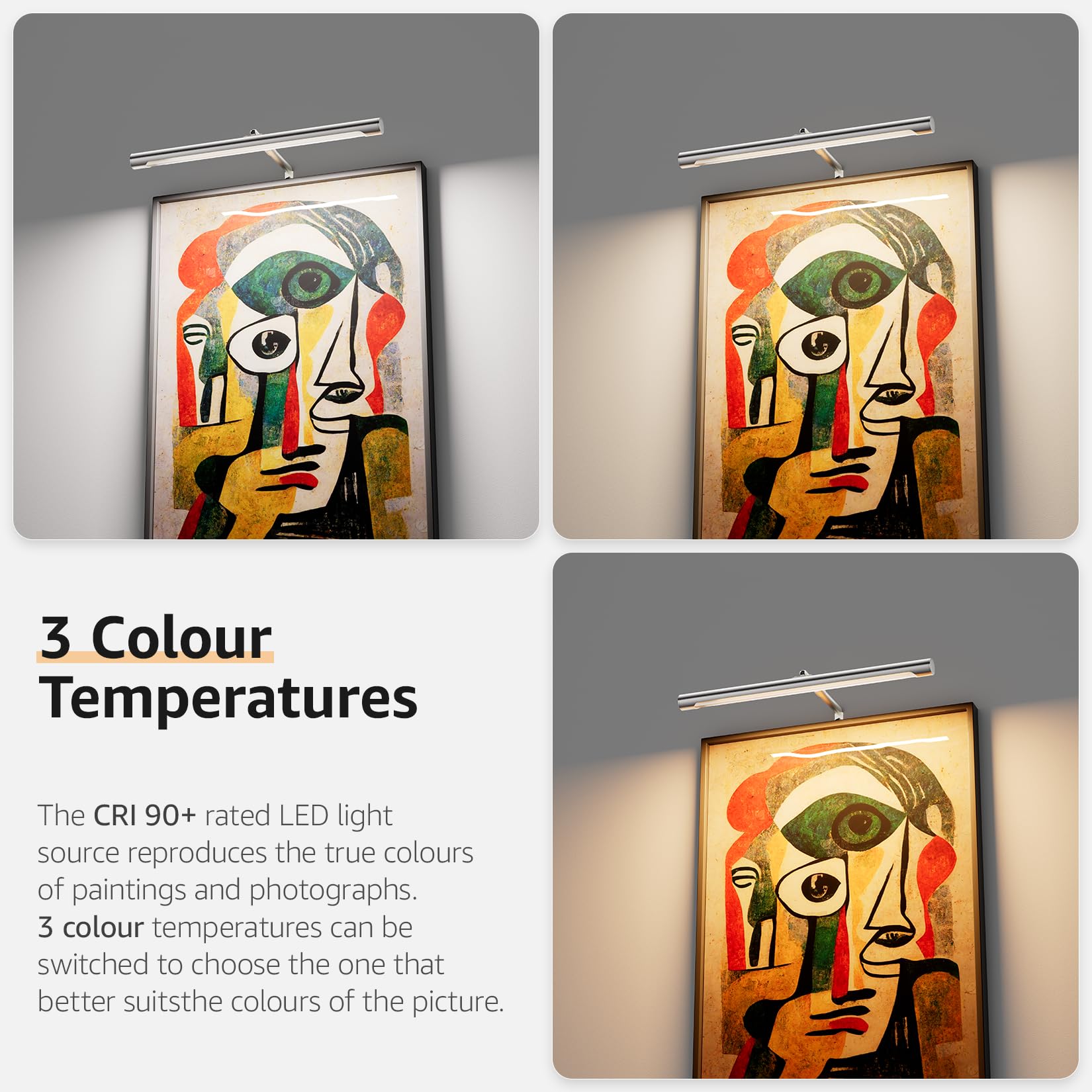 Coinmit 16" Adjustable LED Picture Light with Remote Control, Nickel Finish for Art Display, Model 9952