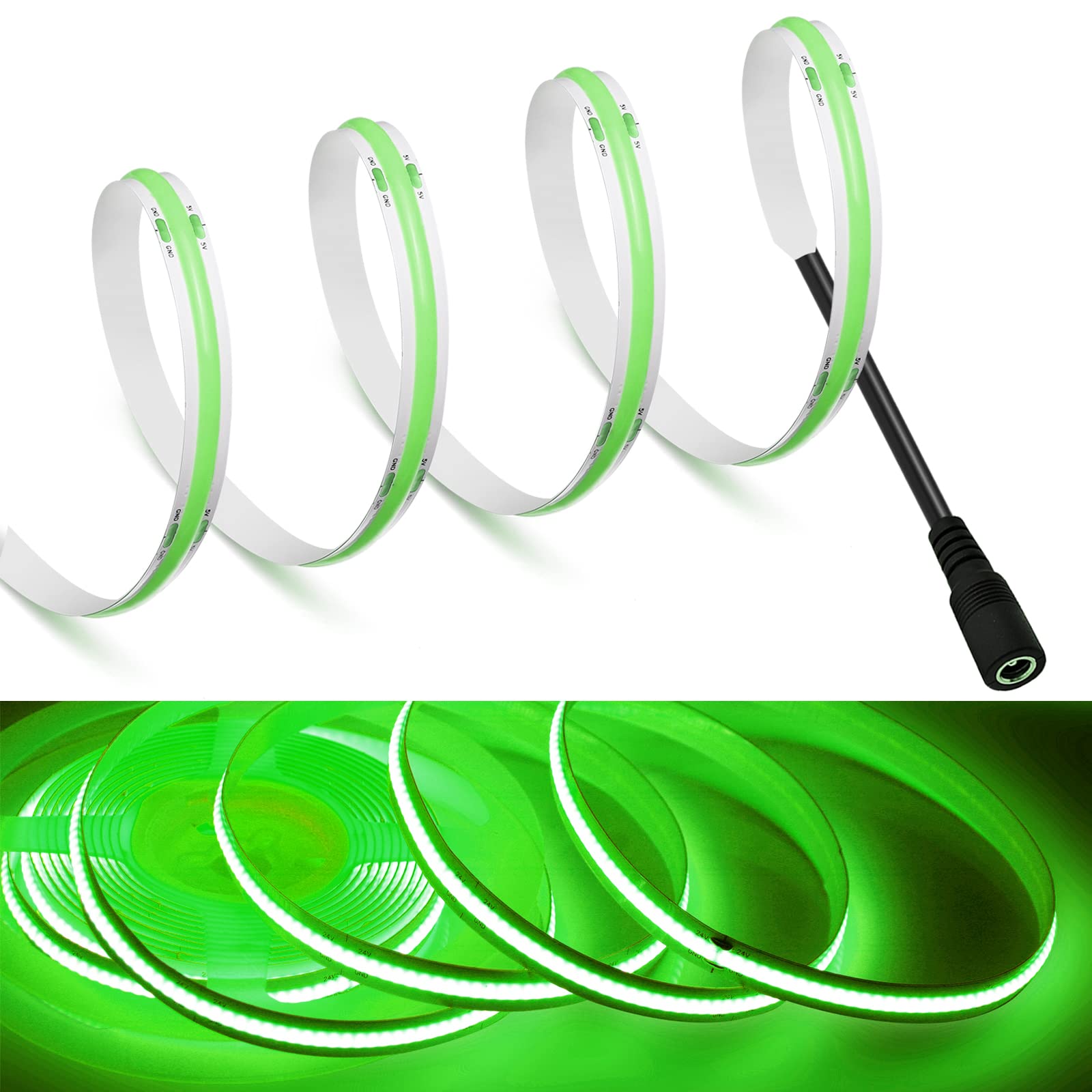 MDee?COB LED Band Lights Green3.28ft/1m DC Powered DC12V Flexible LED Tape Lights with DC Connector CRI 90+ 800LM/m 320LEDs/m for Indoor and Outdoor D?cor(Green3.28ft/1m)