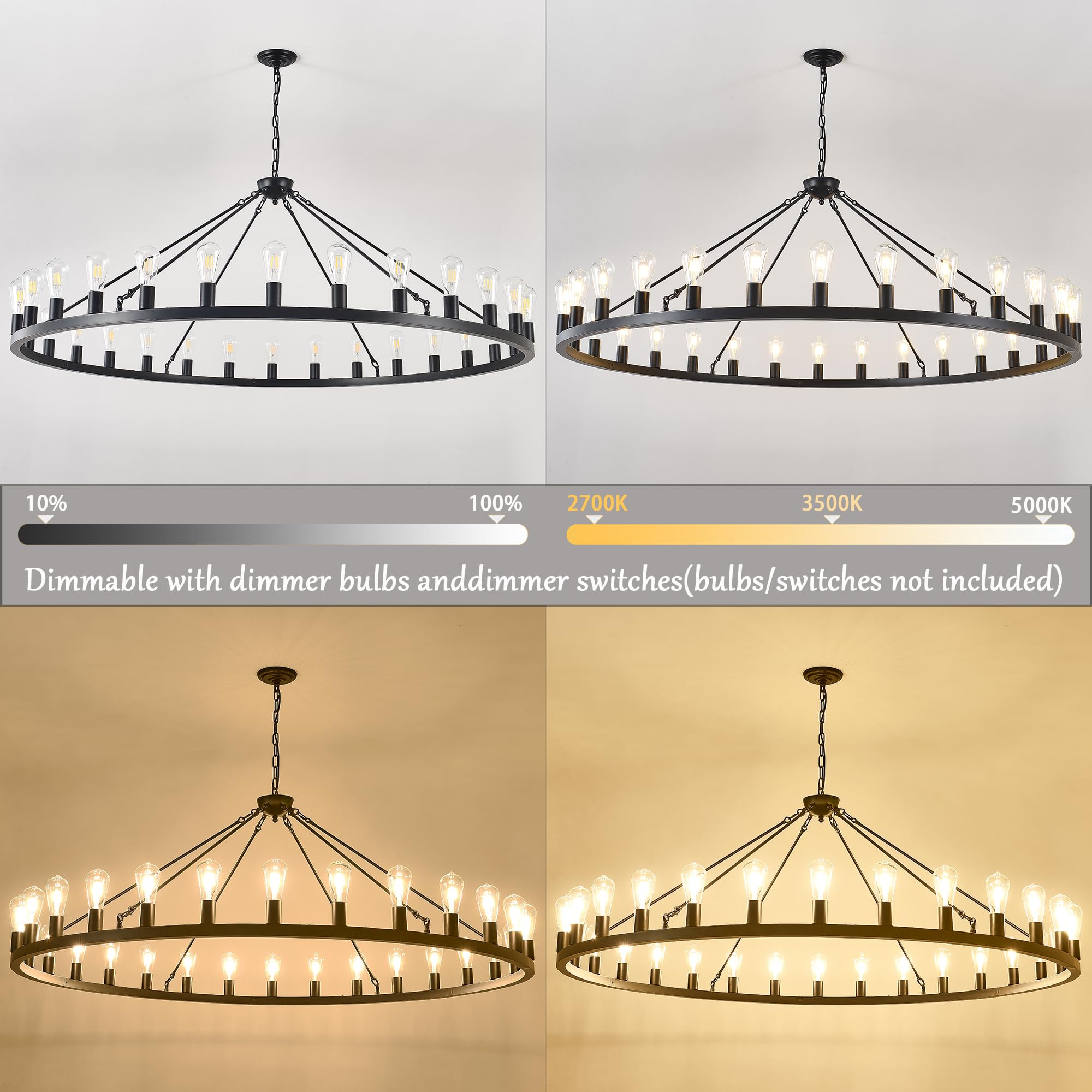 Zbmyrbzj Large Black Wagon Wheel Chandelier 64 Inch,30-Light Farmhouse Wagon Wheel Chandeliers Round Industrial Ceiling Light Fi