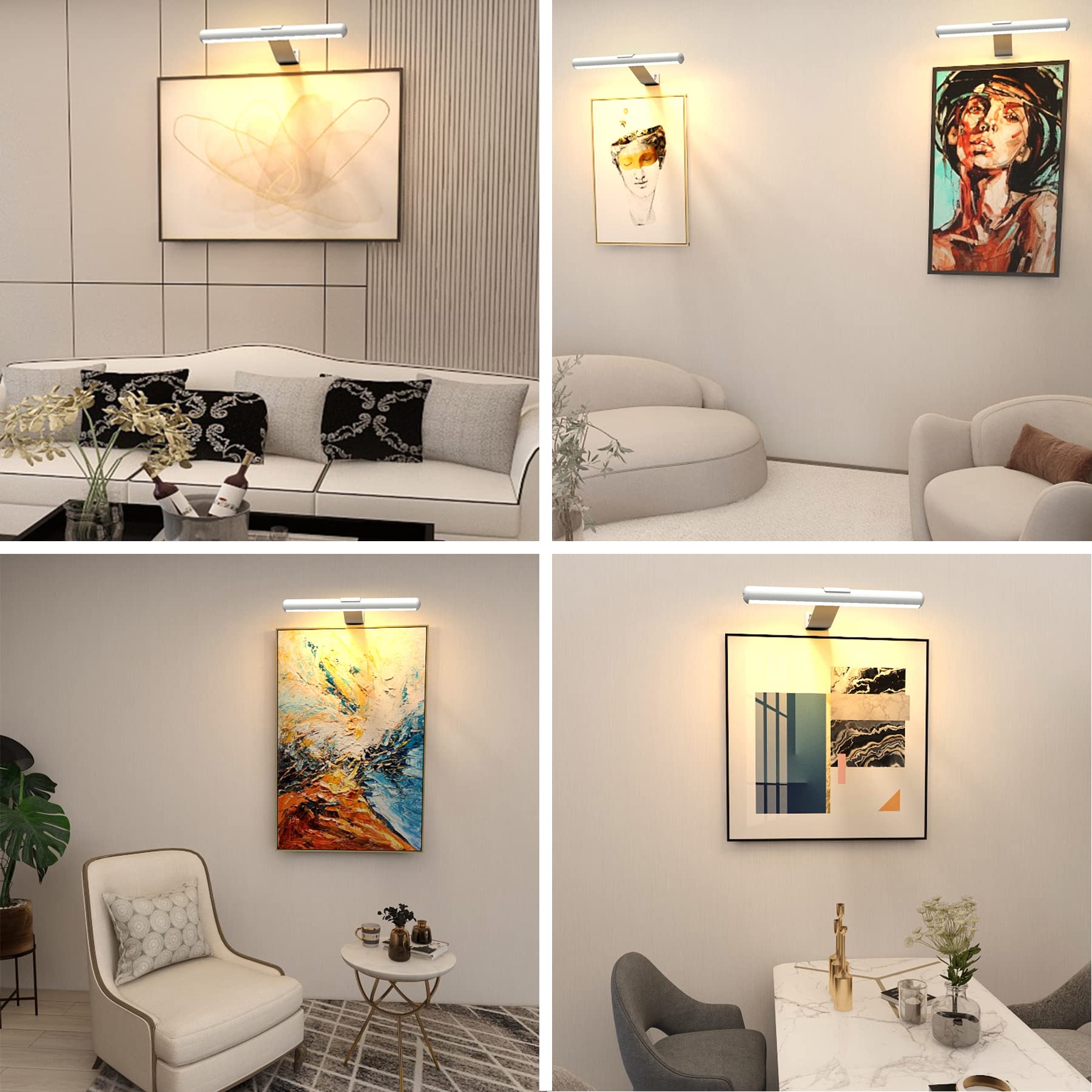 Yaqiihome Wireless Rechargeable Led Picture Light With Remote, Dimmable, Timer, White, 13''