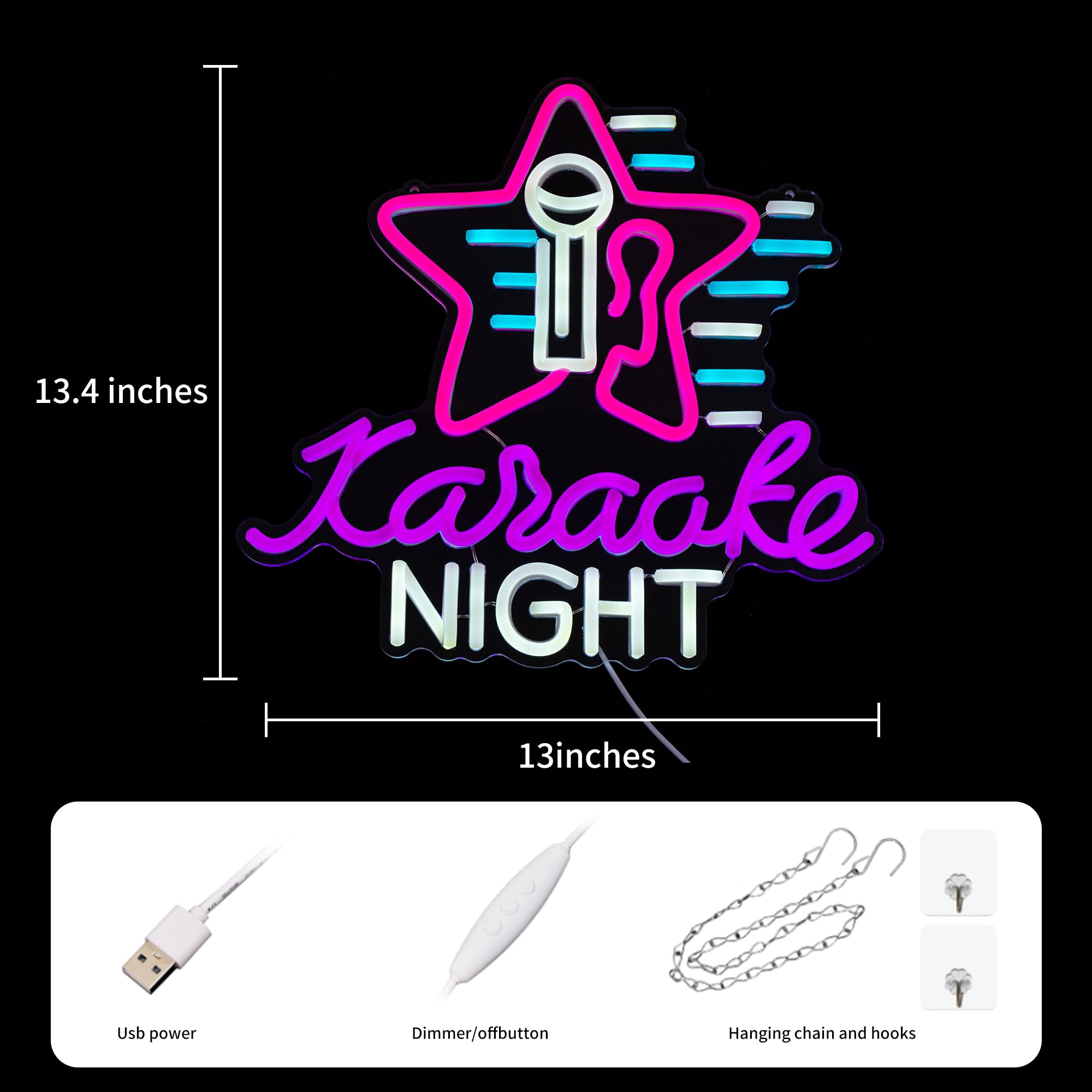 SUYUZUR Karaoke Neon Sign LED Light Dimmable for Music Room, Colorful, Model SLY-06