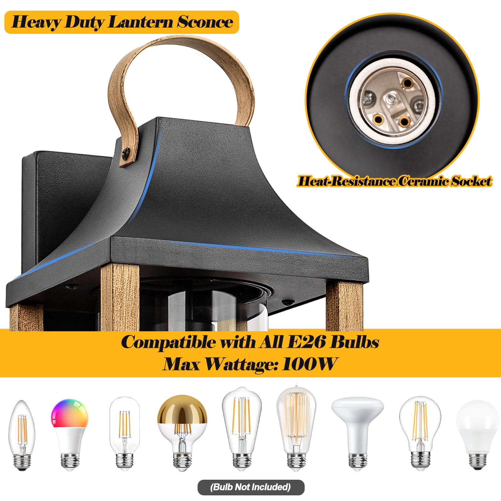 Roravilila Large Outdoor Wall Light, 17&quot; Waterproof Modern Sconce, Rustic Wood, E26 Base