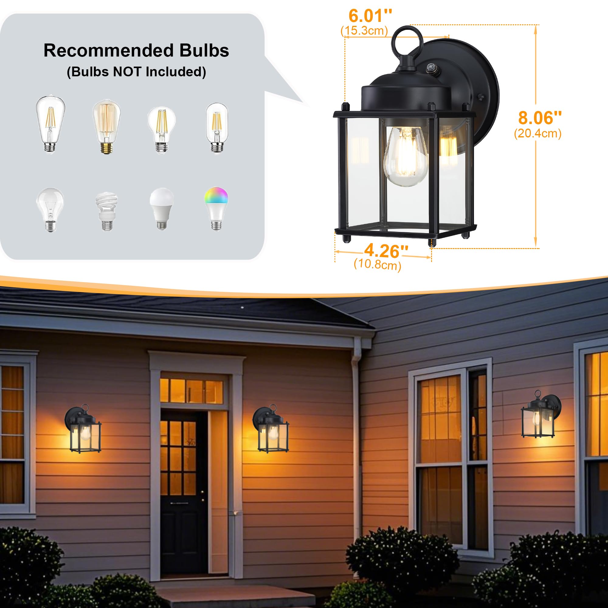 GRUENLICH Dusk to Dawn Outdoor Wall Lantern Sconce, 8 Inch, Matte Black, Metal, 4 Pack, Model GR-WL008D2D-BK-4PK