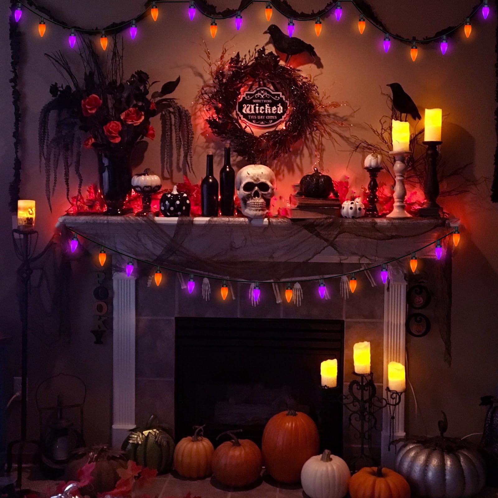 Doratale Halloween String Lights - 26Ft LED Waterproof Outdoor/Indoor, 50 Orange & Purple Lights for Party, Patio, Garden Decor
