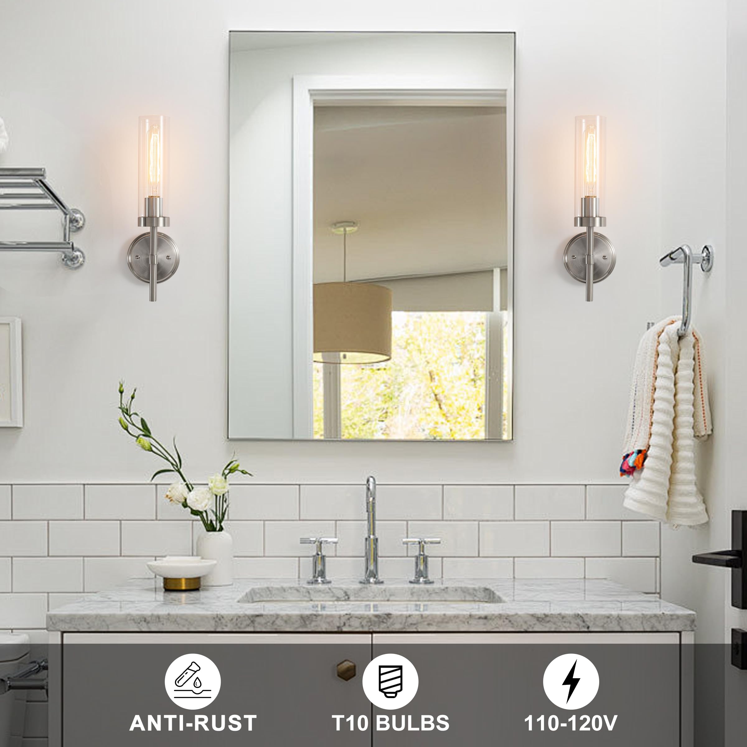 Wall Sconces Set Of Two Brushed Nickel Bathroom Sconces Wall Lighting With Clear Glass  Modern Sconces Wall Decor Set Of 2 Wall Light Fixtures For Bathroom Mirror Living Room Hallway Bedroom Wall Lamp